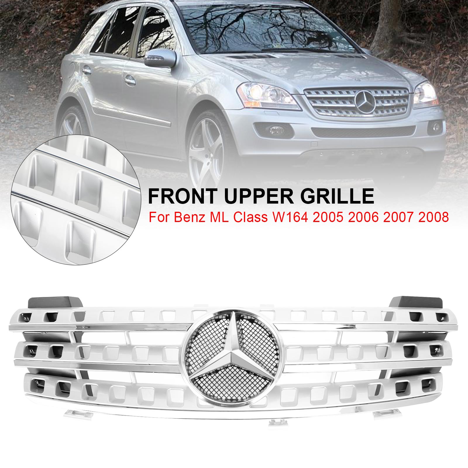 Mercedes Benz W164 2005-2008 ML M-Class Front Grill with Chrome Fins