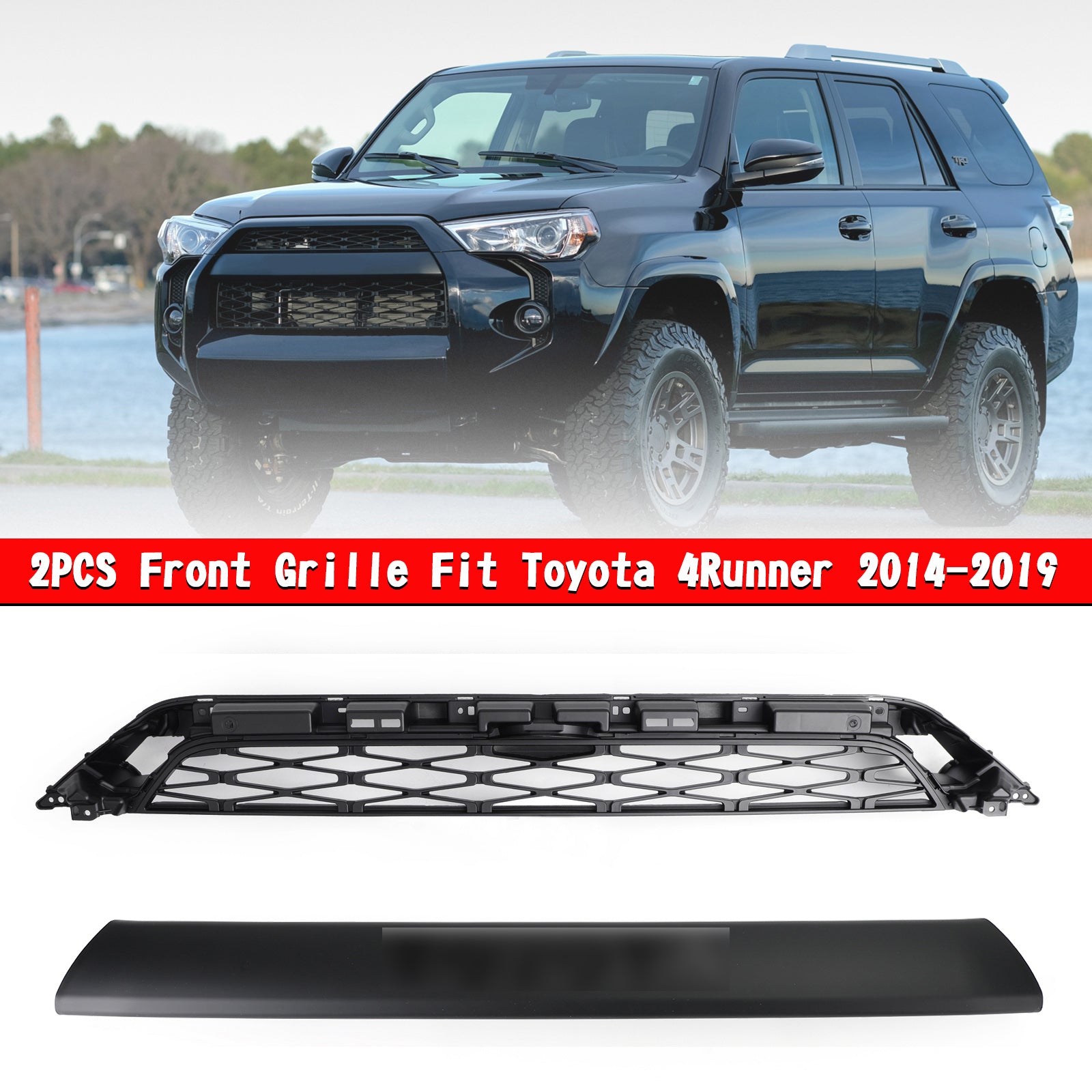 2014-2019 4Runner TRD PRO Toyota 2x Front Bumper Grille Grill with Black Logo Letter