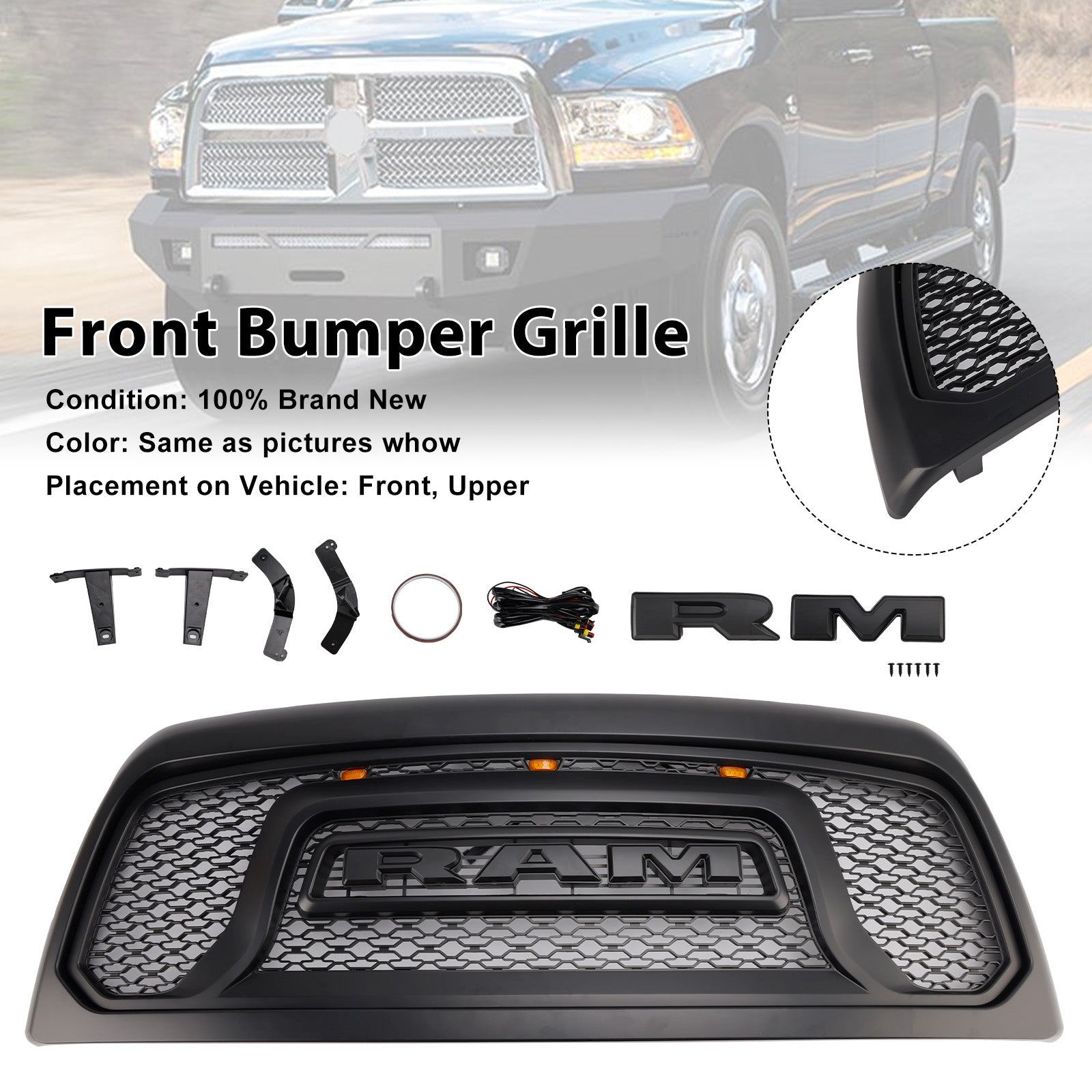 2010-2018 Dodge Ram 2500/3500 Laramie Limited W/ Led Light Front Bumper Grille