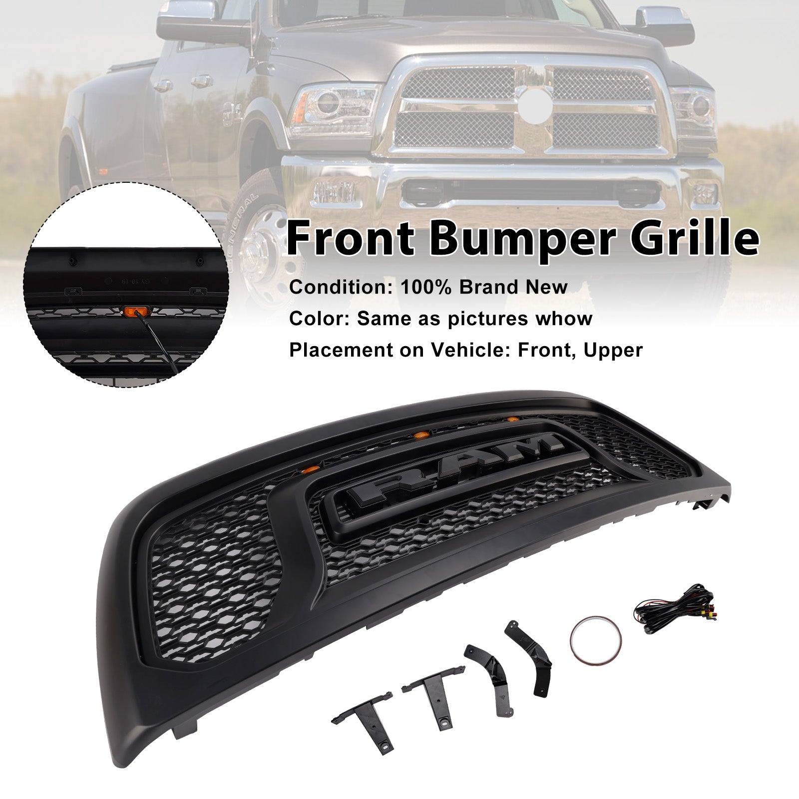2010-2018 Dodge Ram 2500/3500 Laramie Limited W/ Led Light Front Bumper Grille