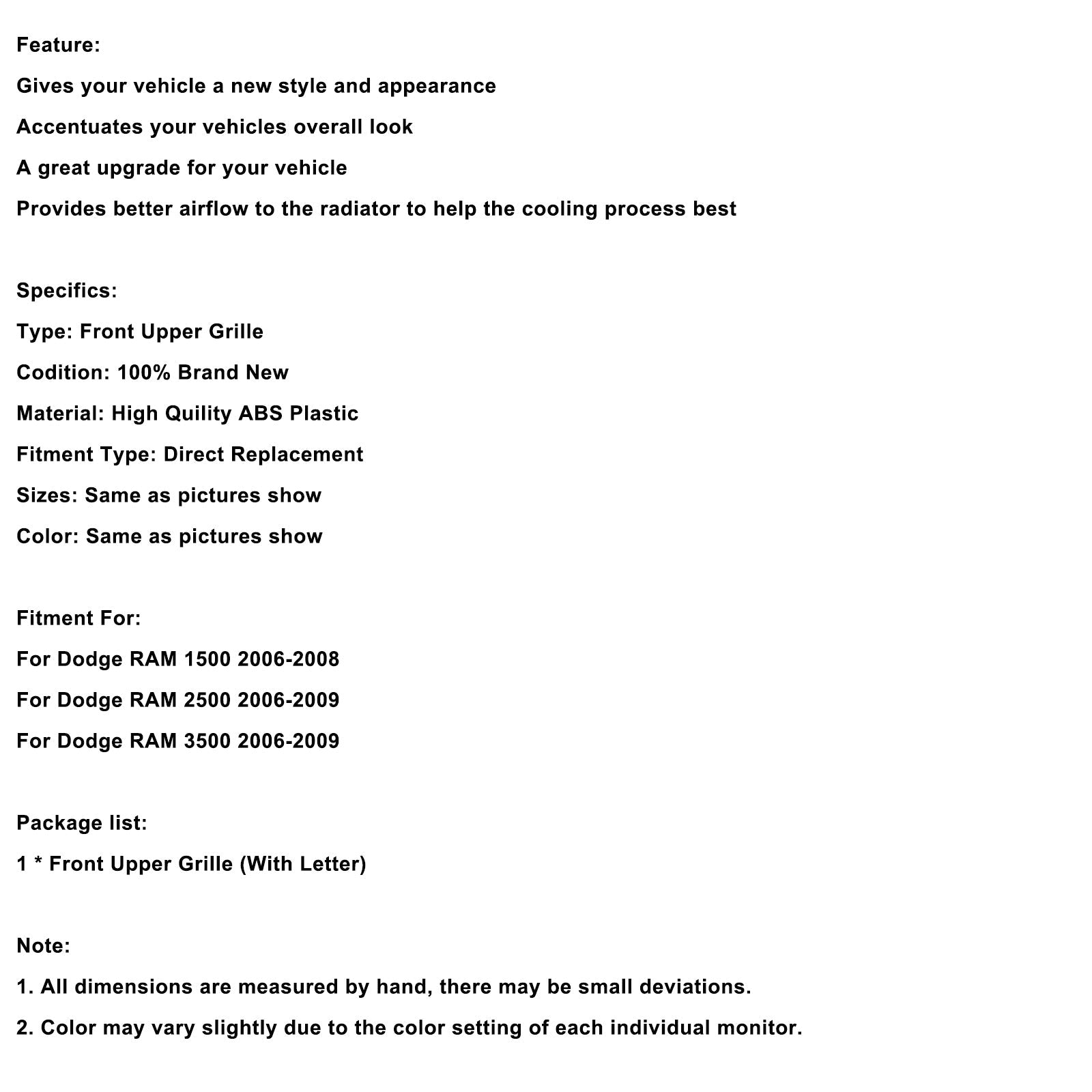 2006-2009 Dodge RAM 2500 Front Bumper Grill Grille