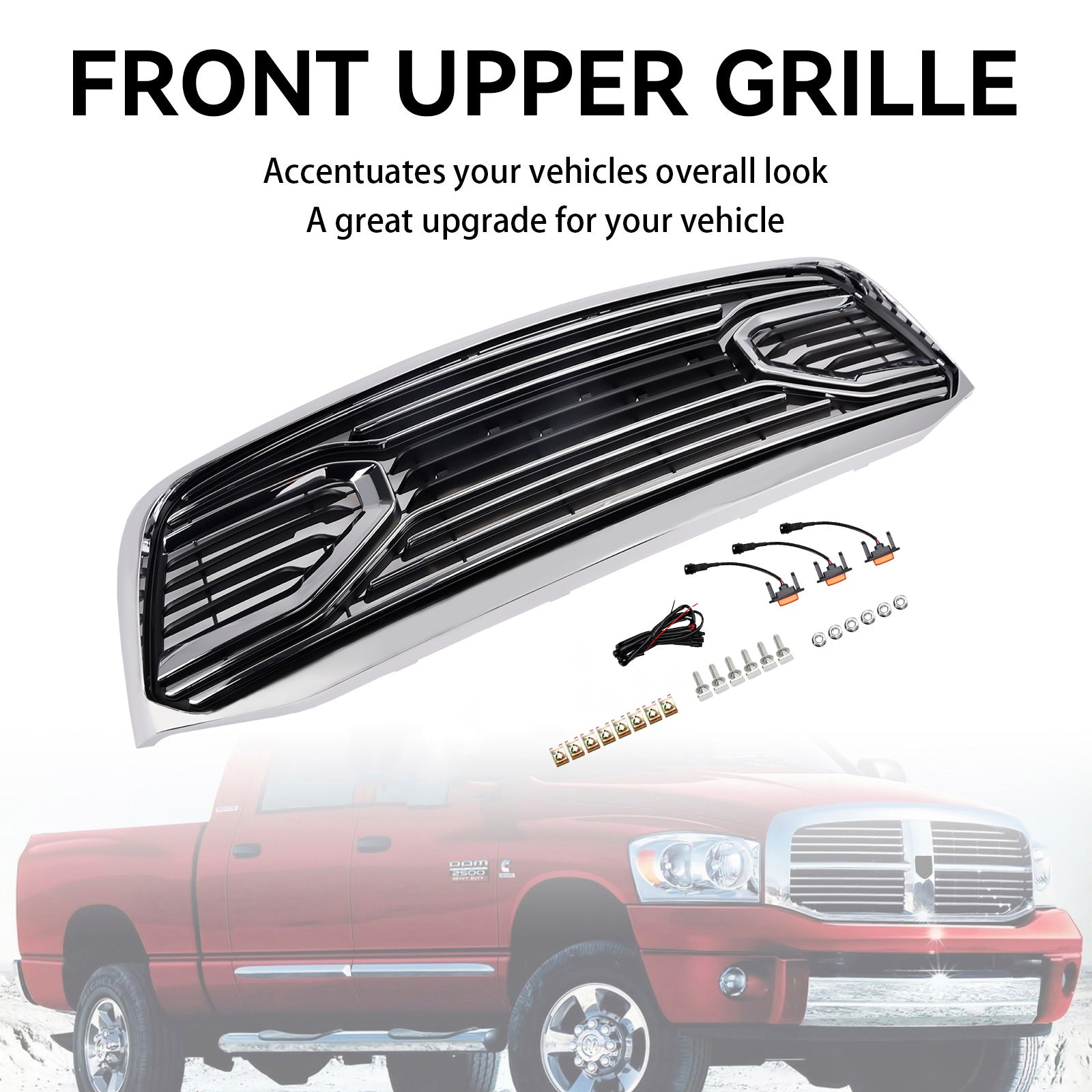 2006-2008 Dodge RAM 1500 Chrome Front Bumper Grill Grille With LED Light