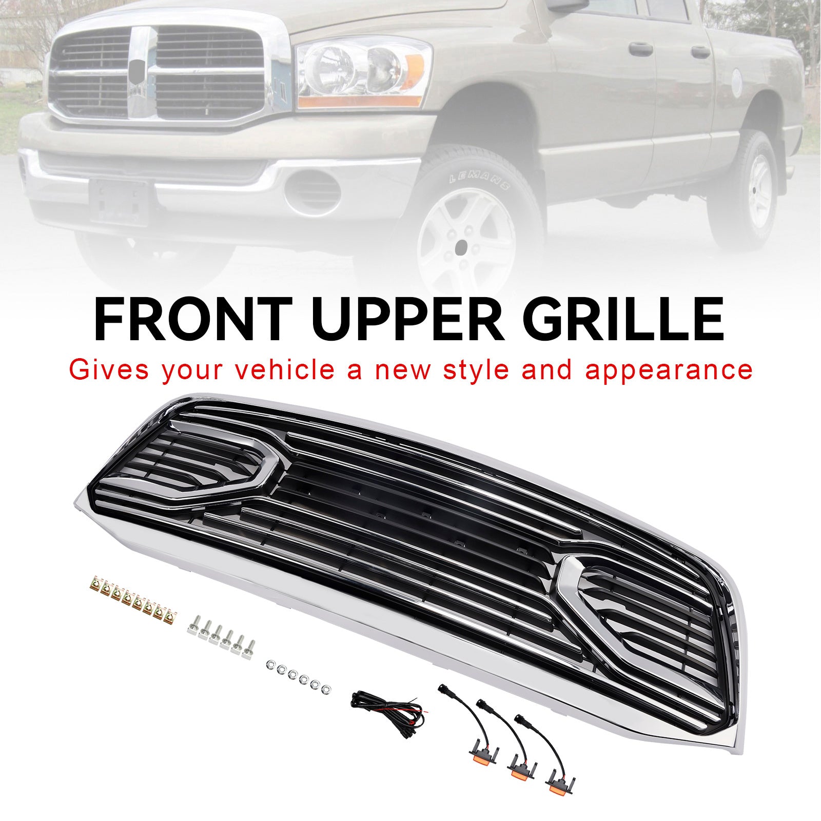 2006-2008 Dodge RAM 1500 Chrome Front Bumper Grill Grille With LED Light