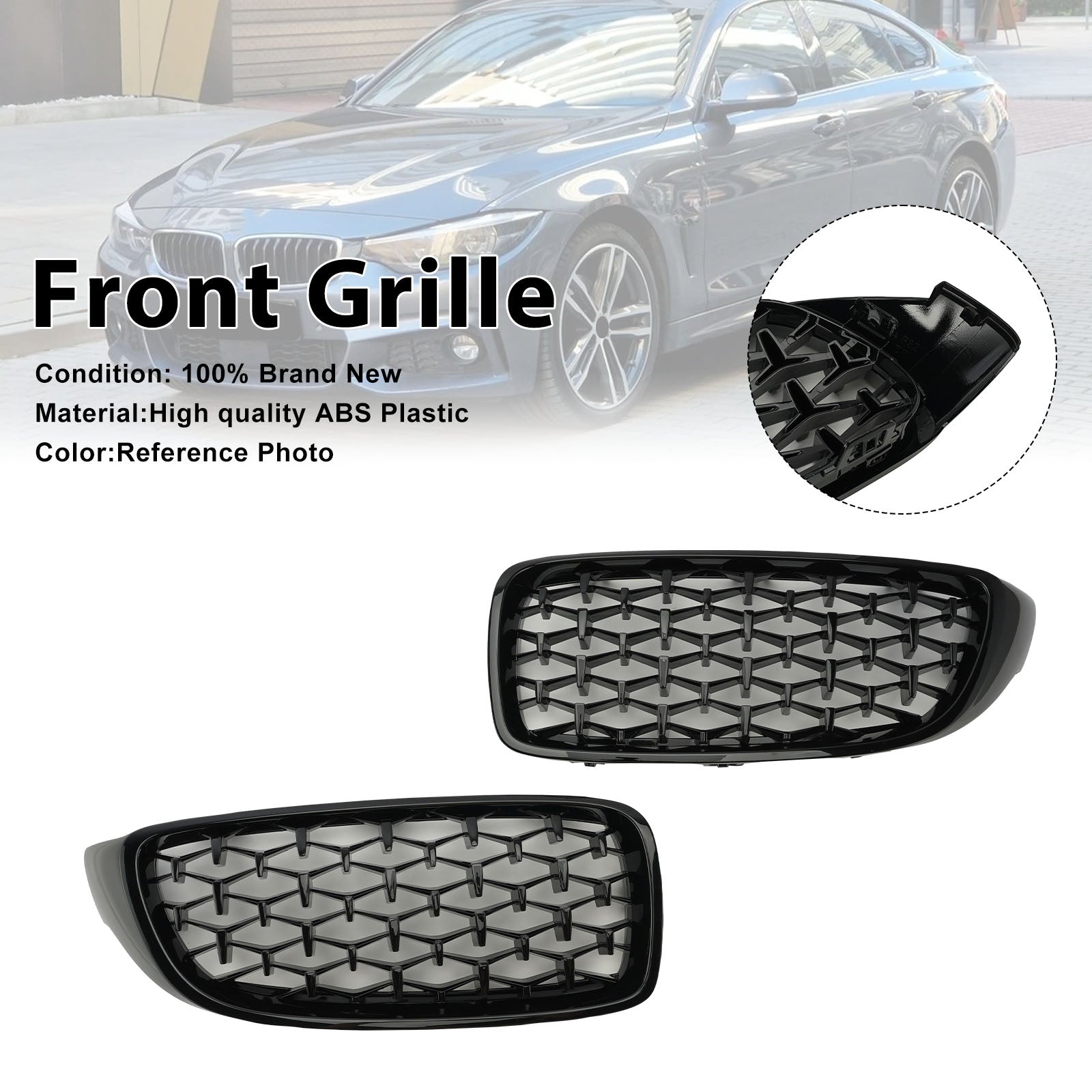 Parrilla superior delantera de diamante para BMW 4 Series F32 F33 F36 F82 14-2018 Gloss Black Generic