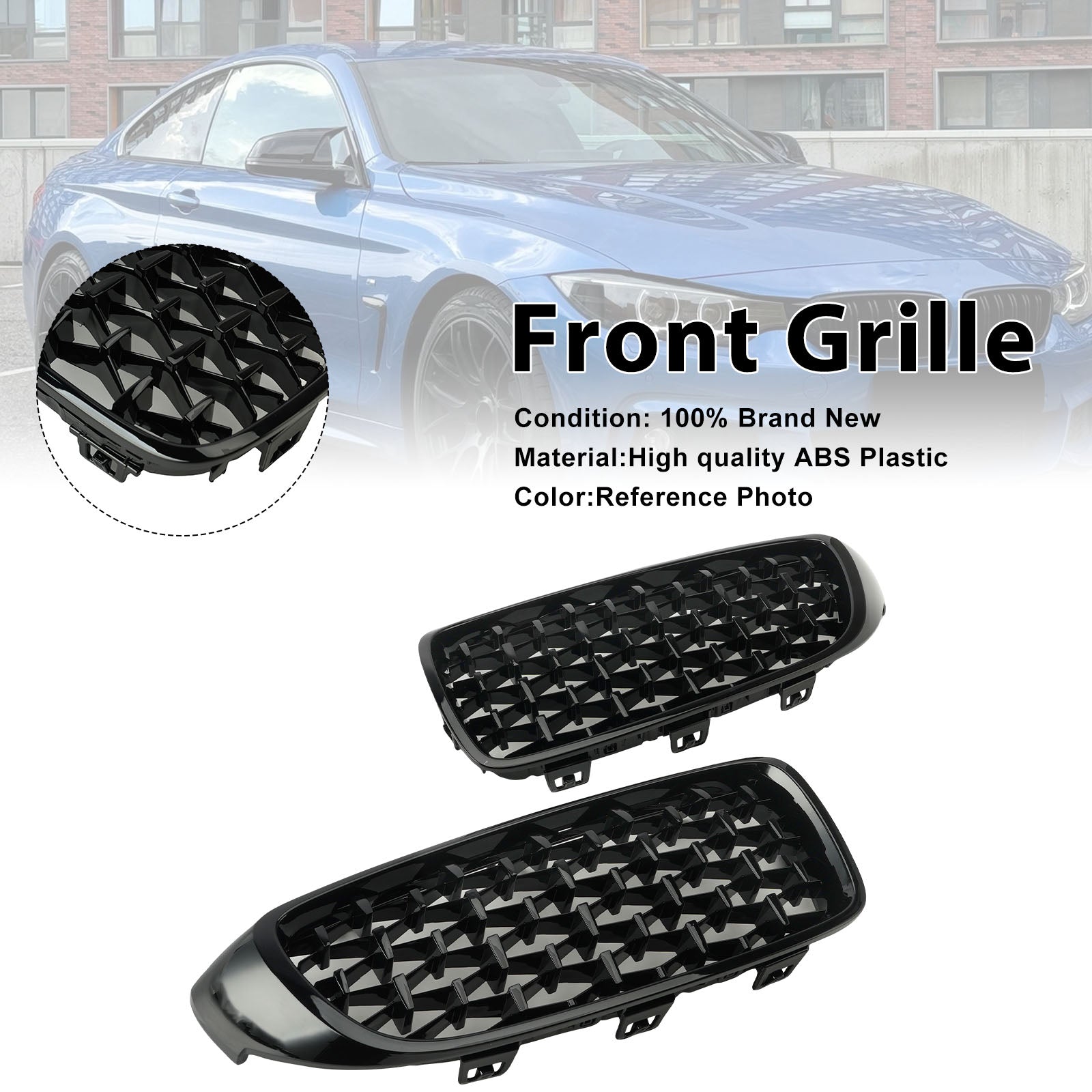 Parrilla superior delantera de diamante para BMW 4 Series F32 F33 F36 F82 14-2018 Gloss Black Generic