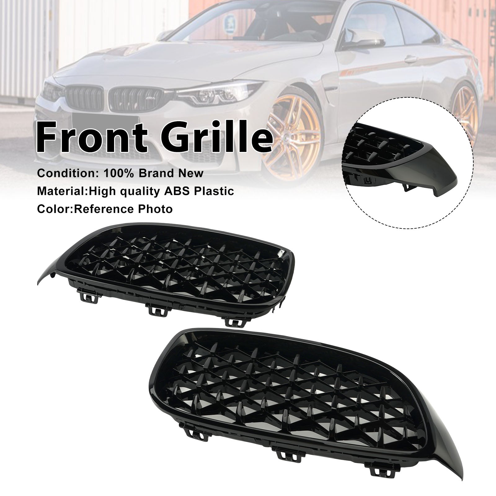 Parrilla superior delantera de diamante para BMW 4 Series F32 F33 F36 F82 14-2018 Gloss Black Generic