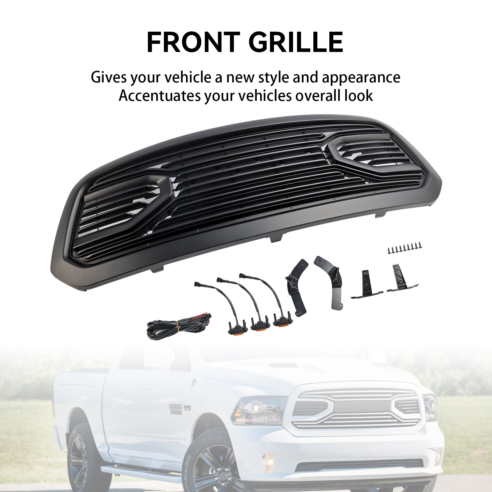 Ram 1500 2013-2018 Grill ABS Honeycomb Bumper Grill Mesh Rebel Style BLK W/Light Generic