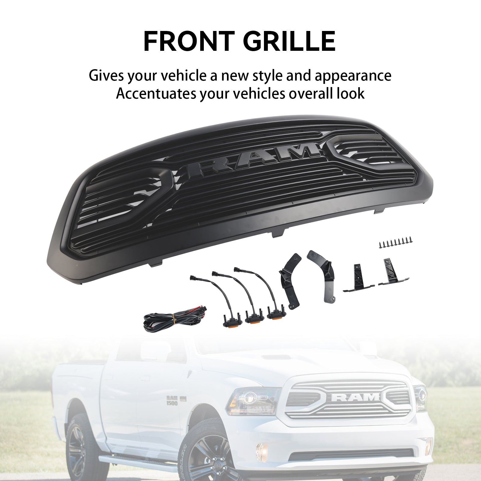 Ram 1500 2013-2018 Grill ABS Honeycomb Bumper Grill Mesh Rebel Style BLK W/Light Generic