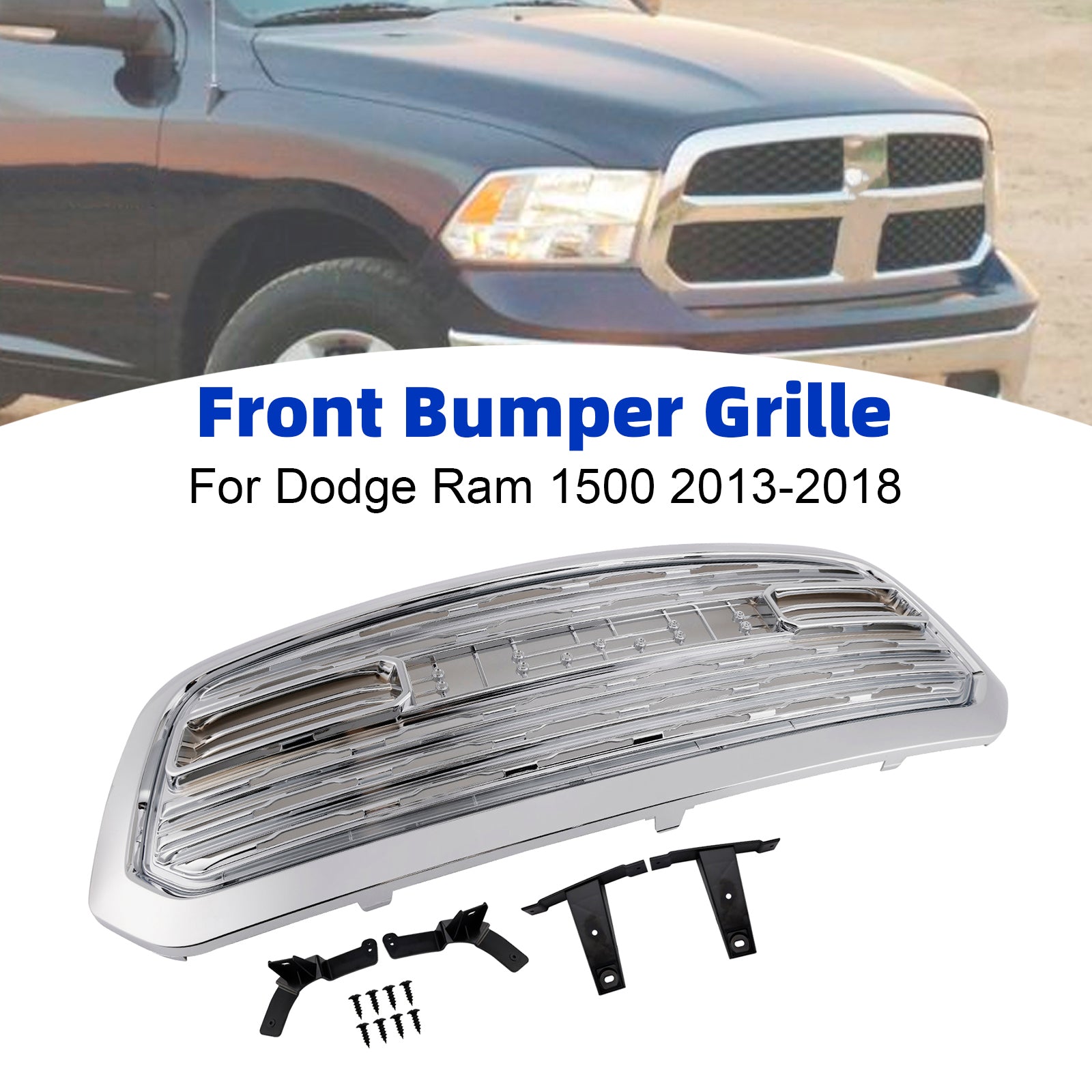 2013-2018 Dodge Ram 1500 LTD Style Front Bumper Grill Grille Chrome