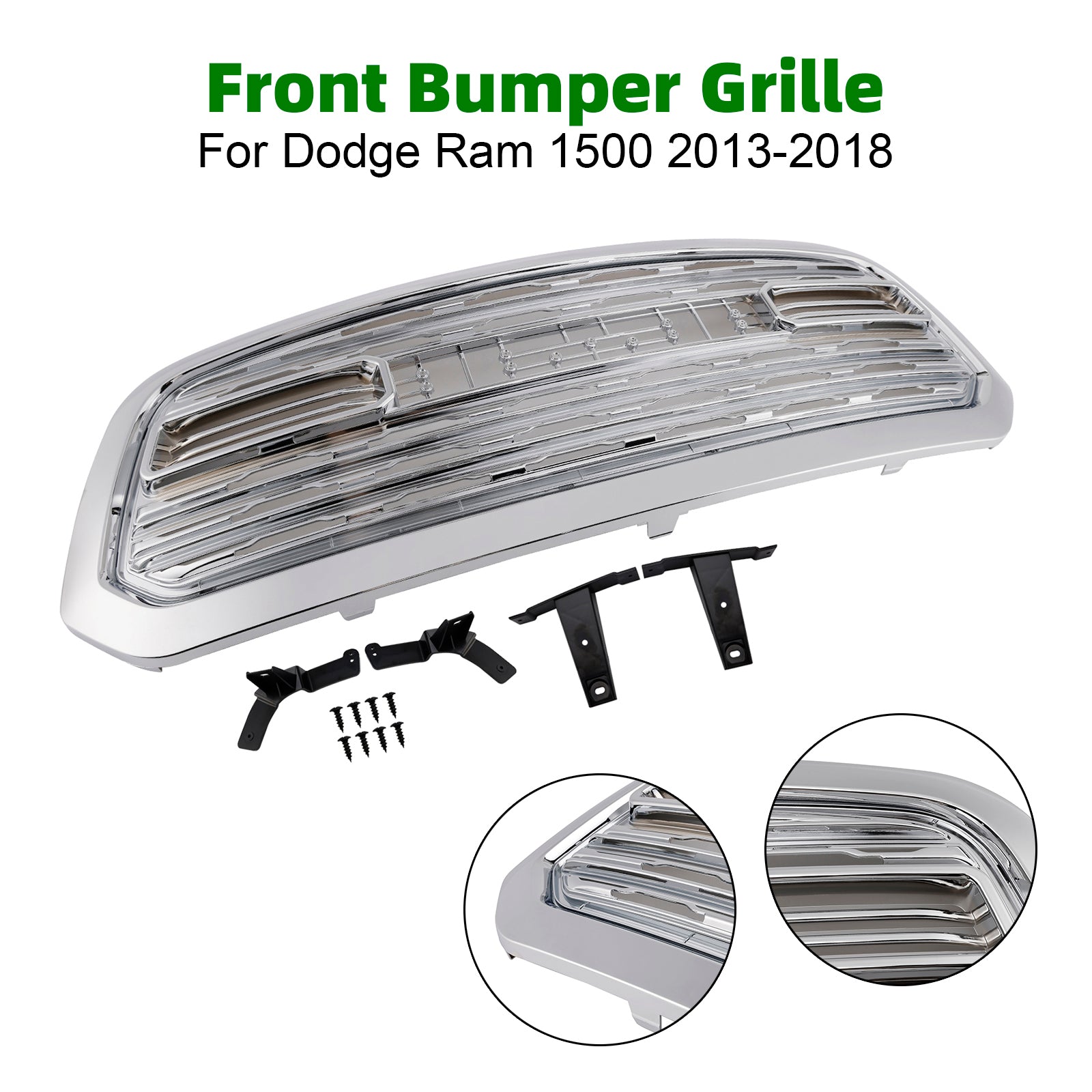 2013-2018 Dodge Ram 1500 LTD Style Front Bumper Grill Grille Chrome