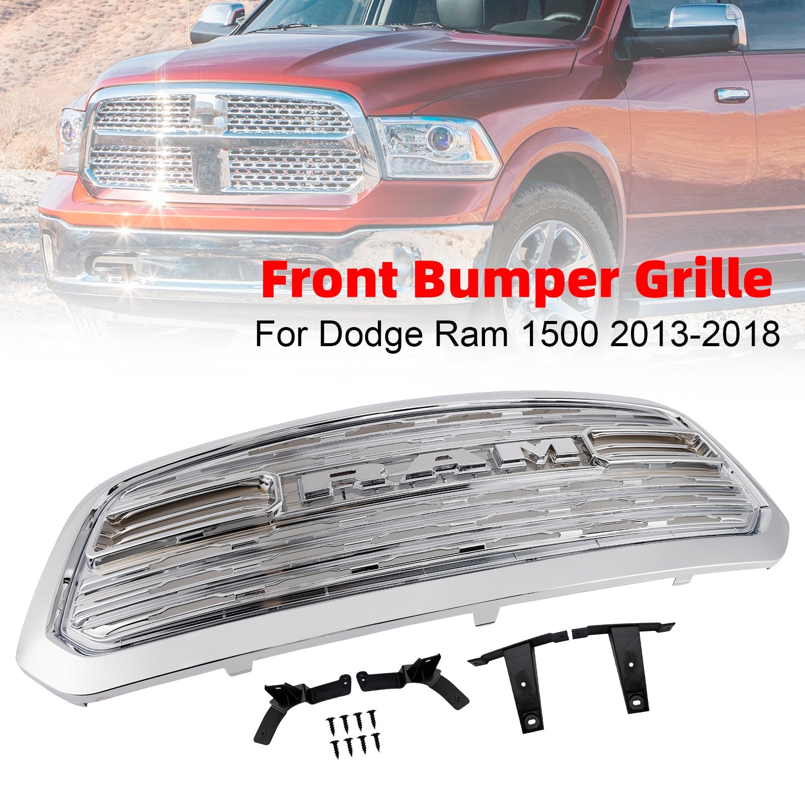 2013-2018 Dodge Ram 1500 LTD Style Front Bumper Grill Grille Chrome