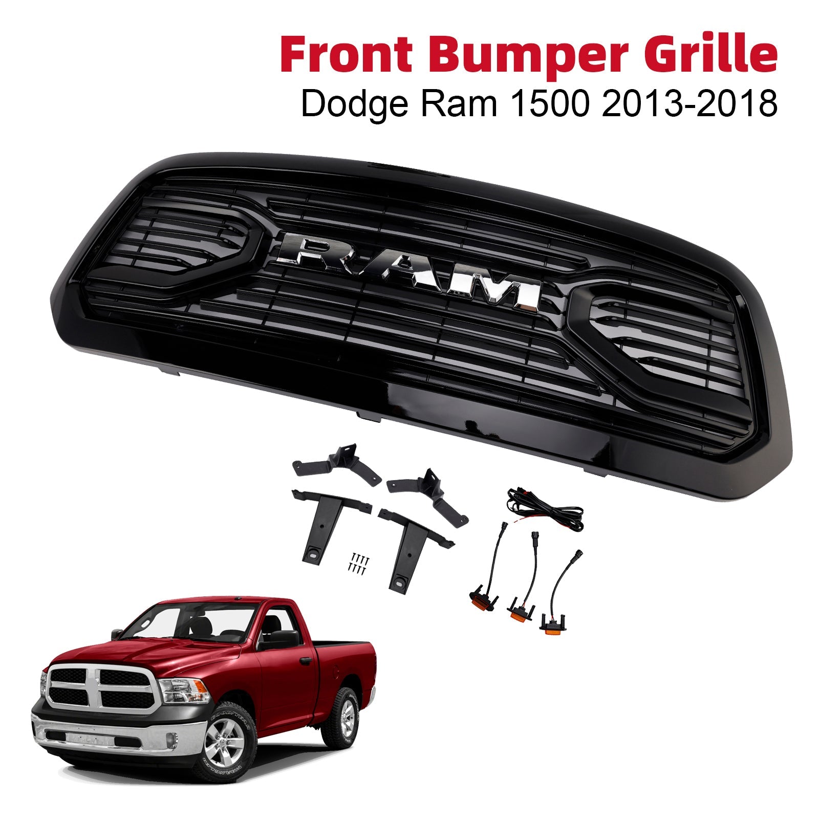 2013-2018 Dodge Ram 1500 Big Horn Style Front Bumper Grill Grille Black