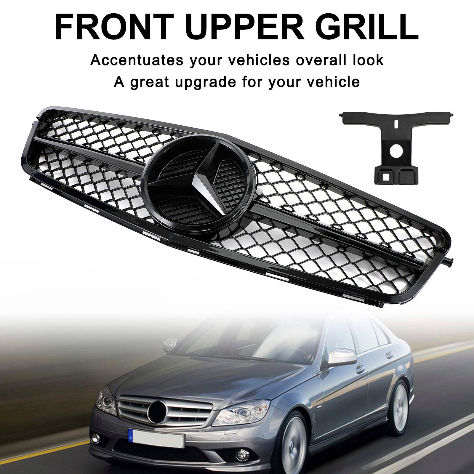 W204 C-Class 2008-2014 Benz Front Bumper Grill Replacement Grille Black Radiator Generic