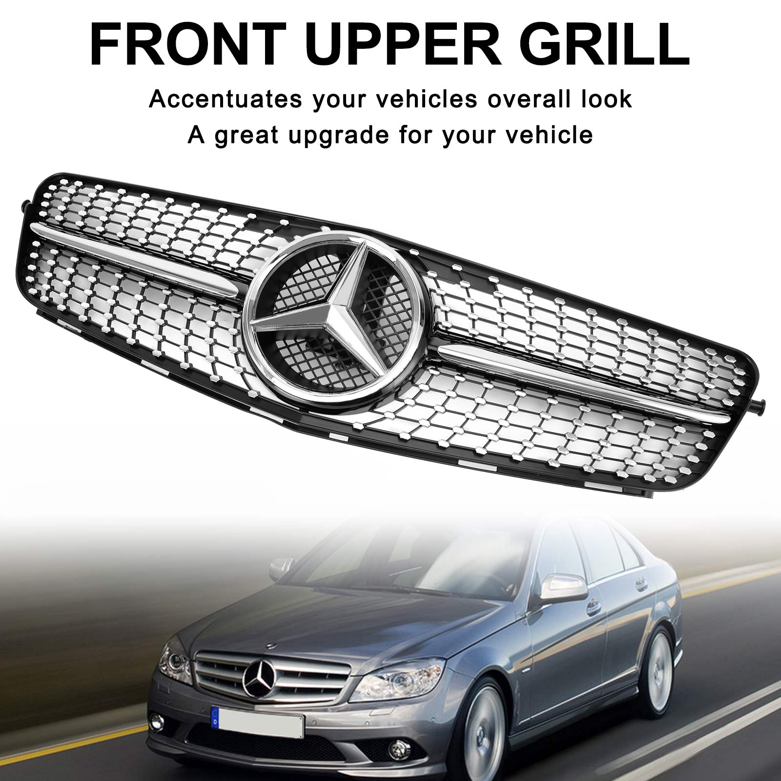 2008-2014 C-Class Benz W204 C300 C350 LED Diamond Front Bumper Grille Grill