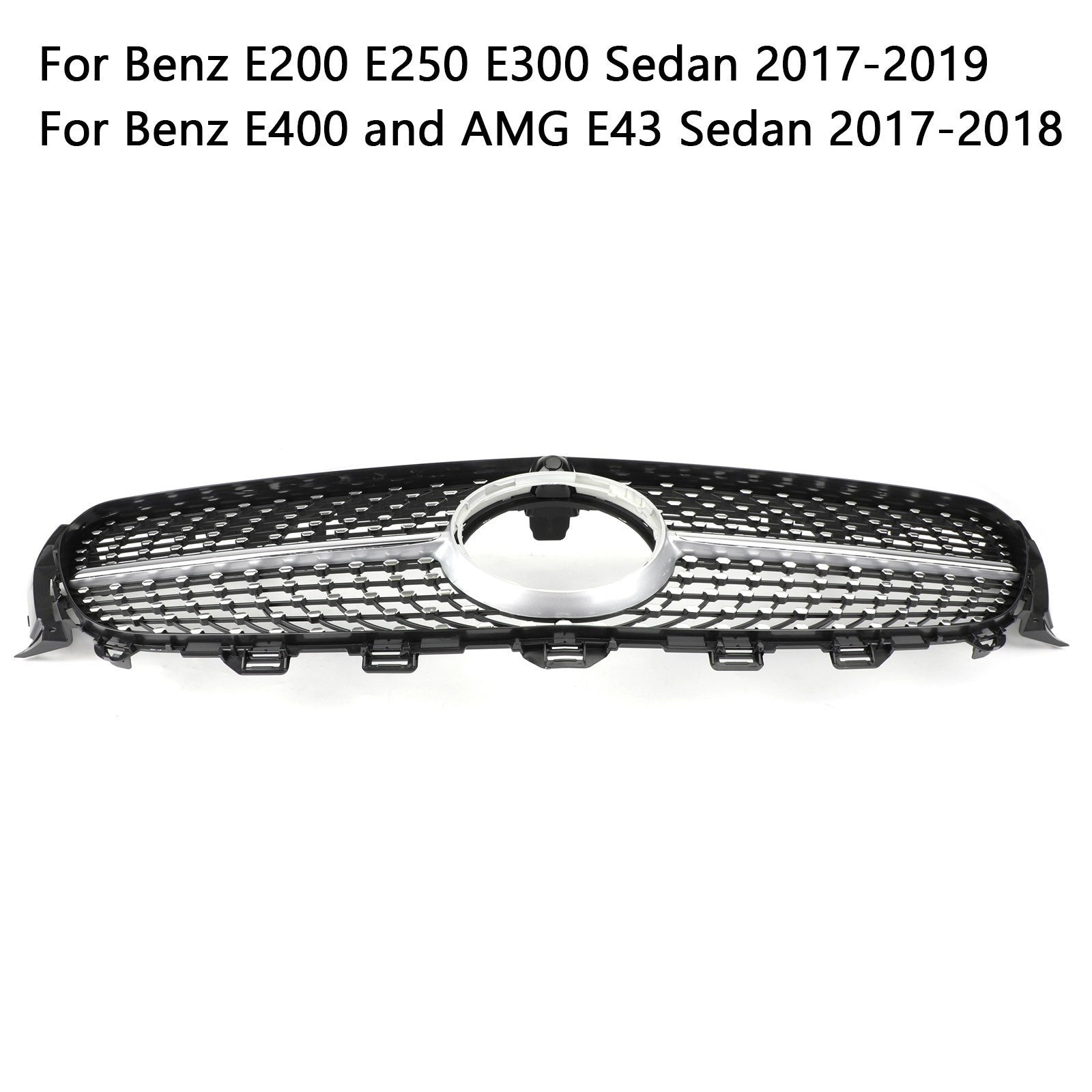 W213 E300 E400 16-19 Mercedes Benz Diamond Silver Border Front Grill Replacement Grille Generic