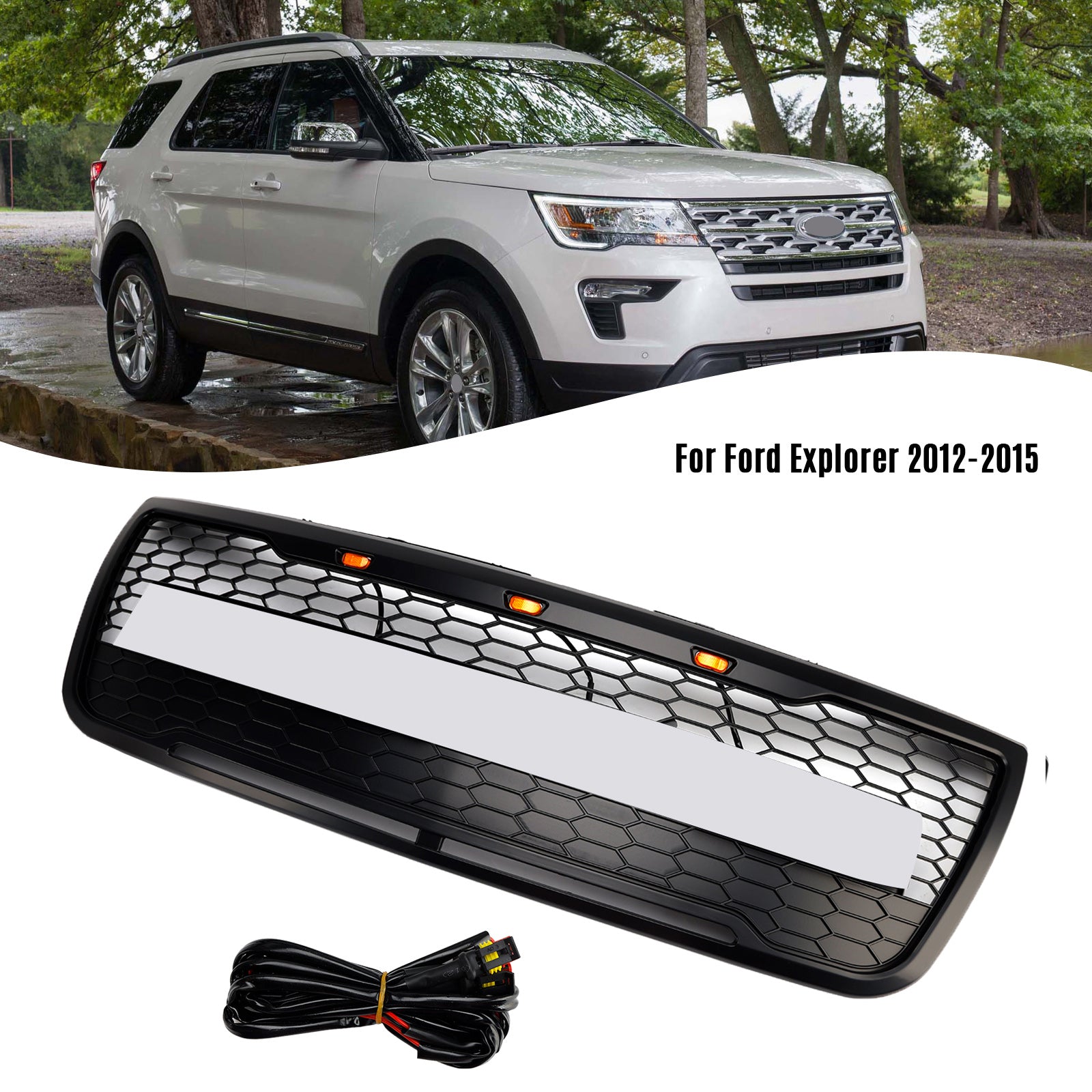 2012-2015 Ford Explorer With Lights Grey Front Upper Bumper Grill Grille