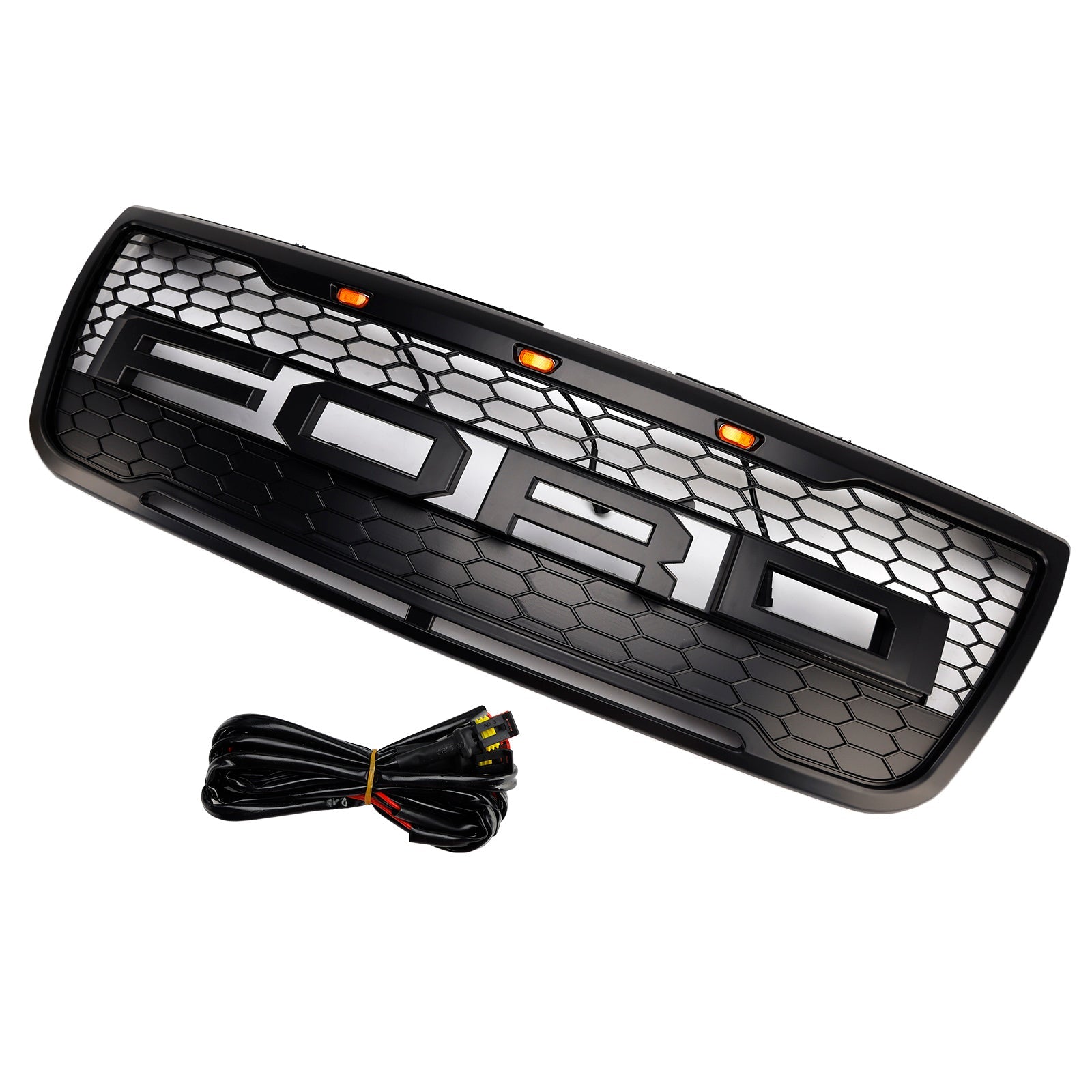 2012-2015 Ford Explorer With Lights Grey Front Upper Bumper Grill Grille