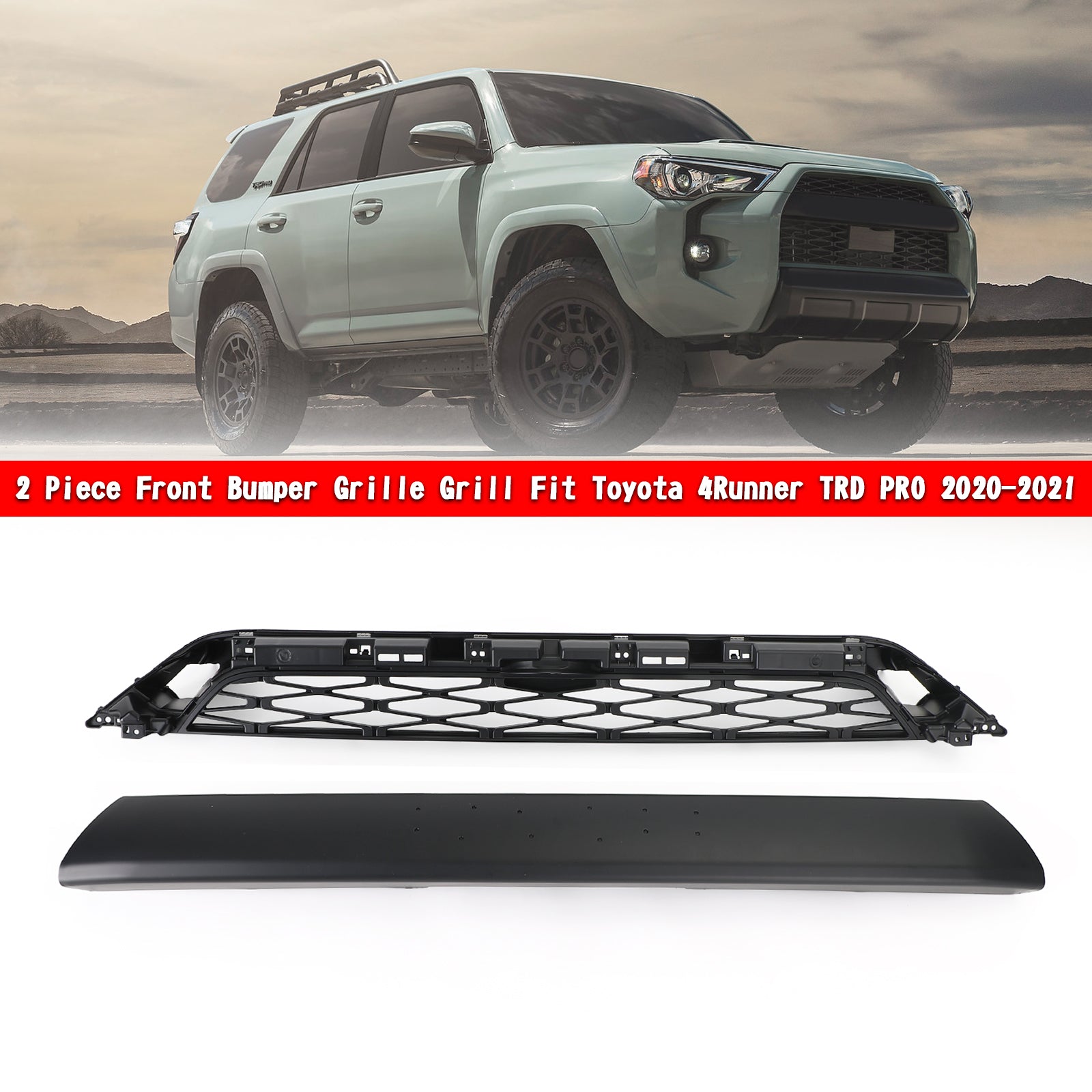 2020-2021-2022-2023-2024 4Runner Toyota TRD PRO Black W/Letter 2 Piece Front Bumper Grille Grill Generic