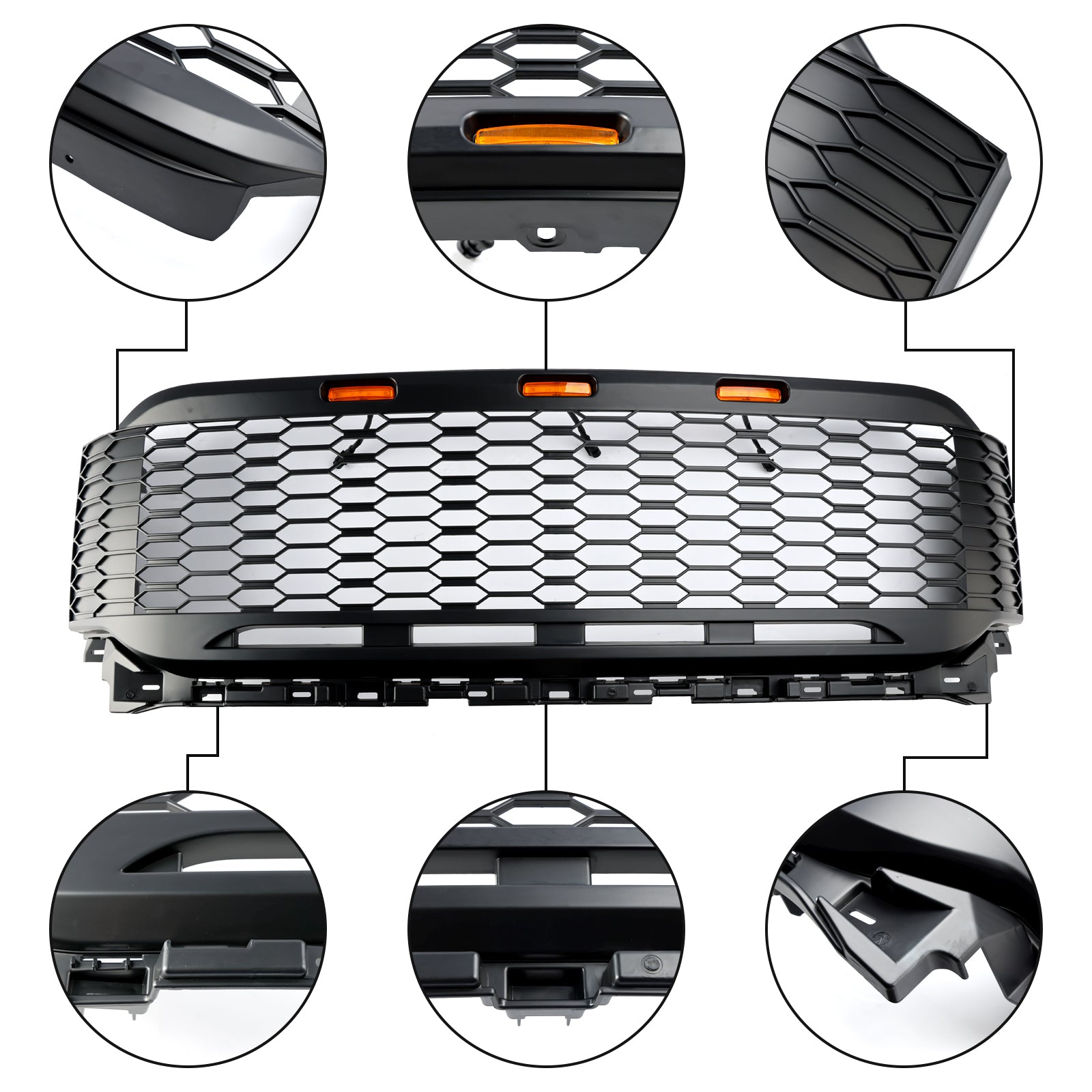 Replacement ABS Front Bumper Grill Grille Fit Ford F150 2021-2023 Raptor W/ LED Without Camera Housing