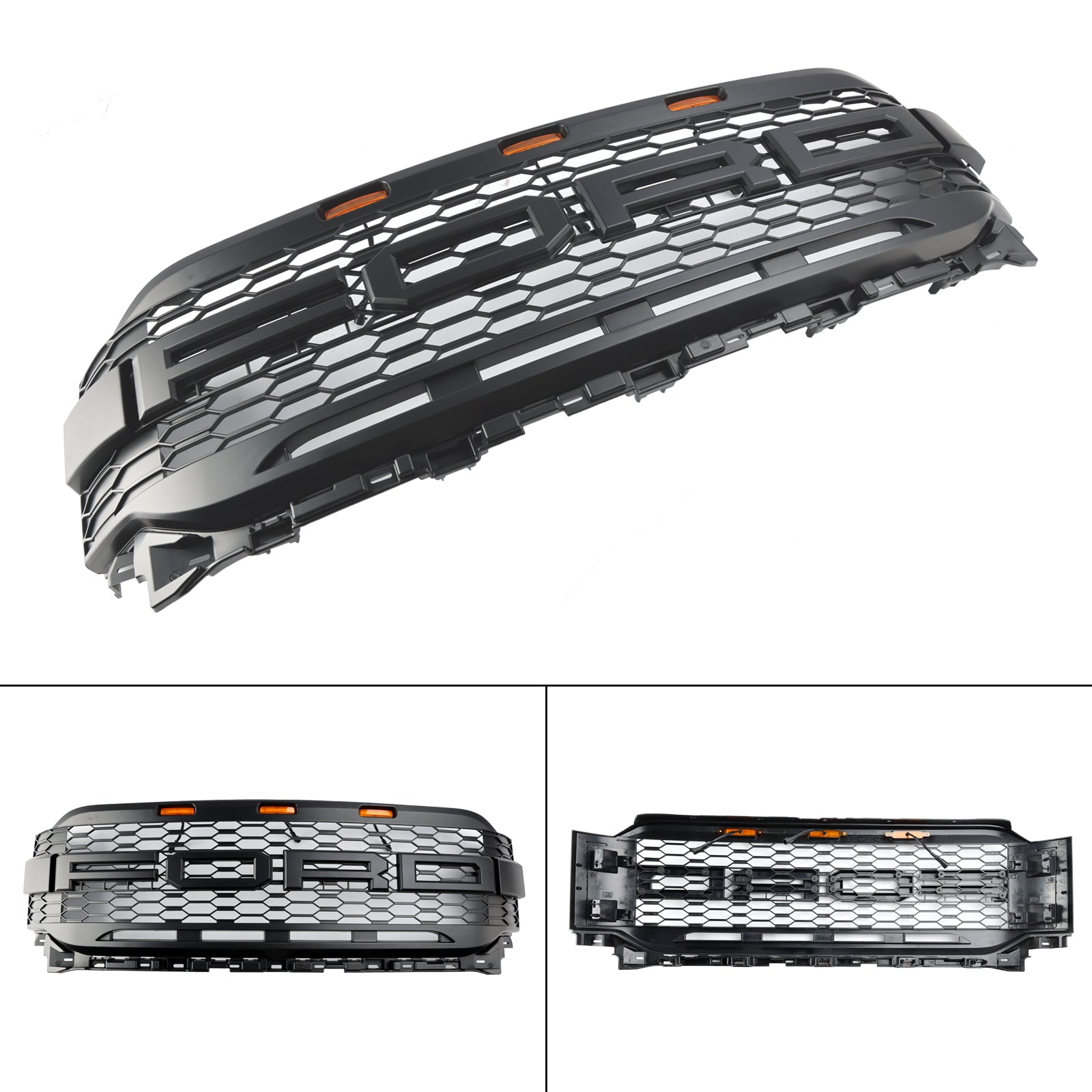 Replacement ABS Front Bumper Grill Grille Fit Ford F150 2021-2023 Raptor W/ LED Without Camera Housing