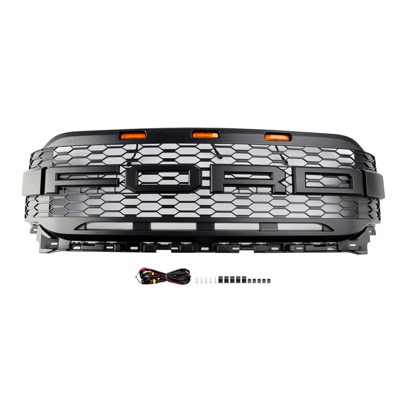 Replacement ABS Front Bumper Grill Grille Fit Ford F150 2021-2023 Raptor W/ LED Without Camera Housing