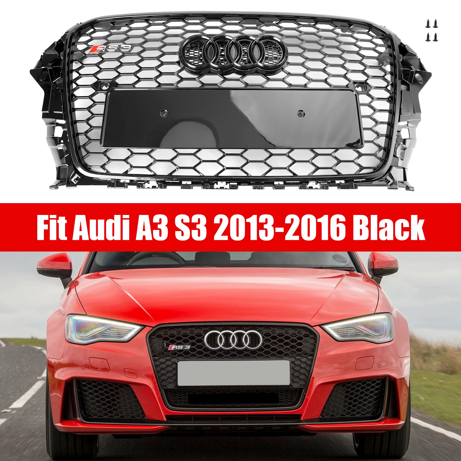 2013-2016 Audi A3 S3 Honeycomb RS3 Style Front Hood Bumper Grill Replacement Generic