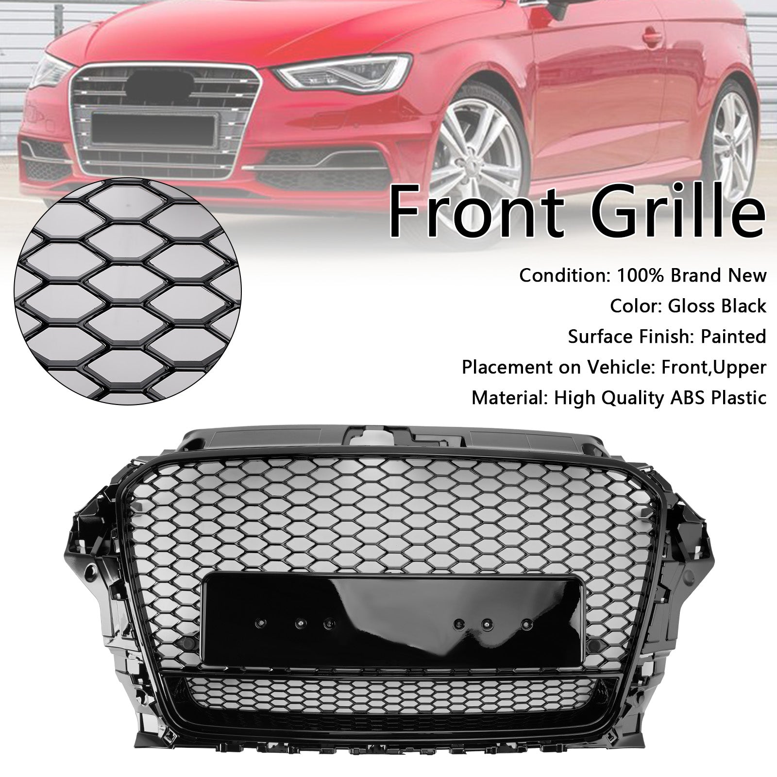 2013 2014 2015 2016 Audi A3 S3 W/Quattro RS3 Style Front Henycomb Bumper Grill Grille