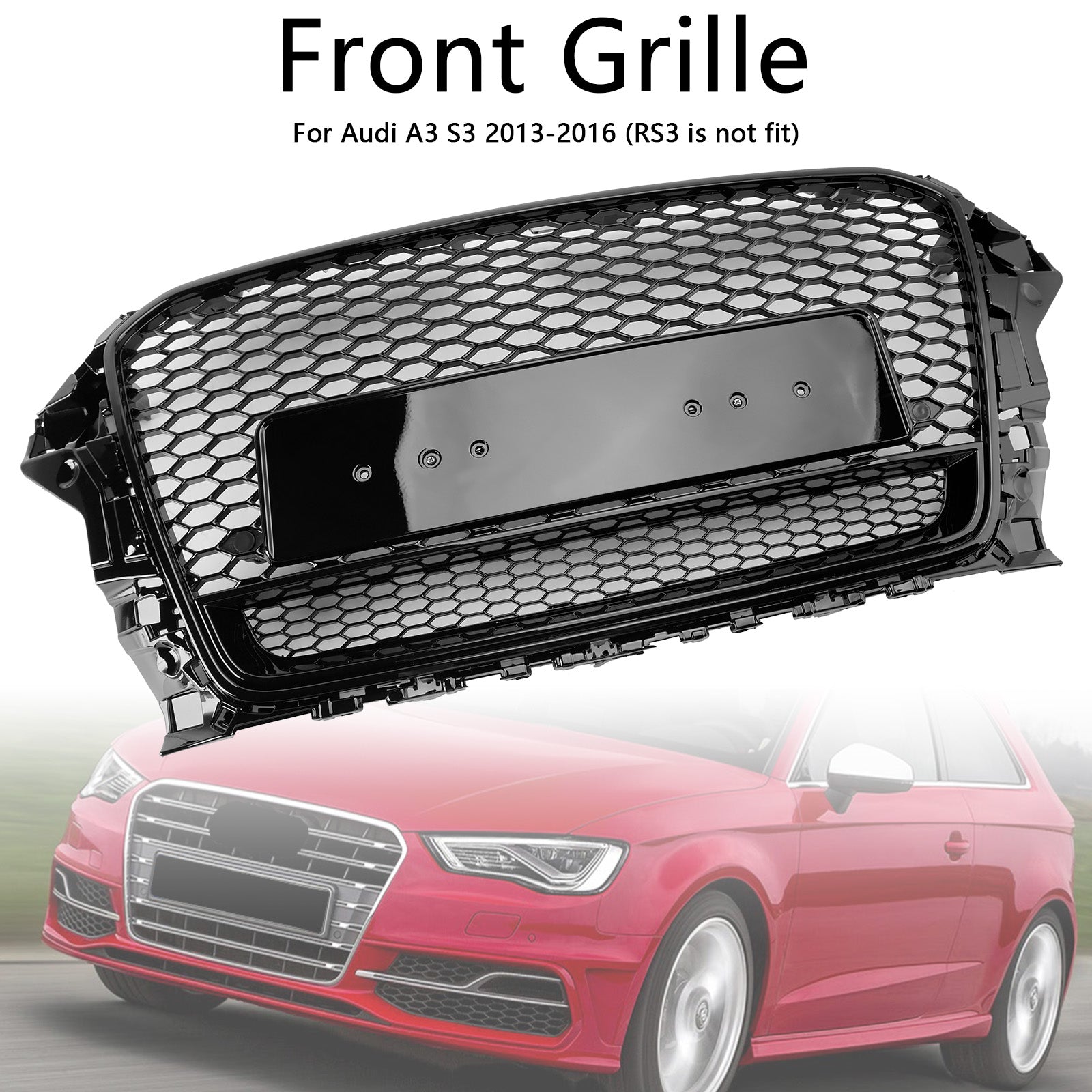 RS3 Style 2013-2016 Audi A3 S3 W/Quattro Front Henycomb Bumper Grill Grille