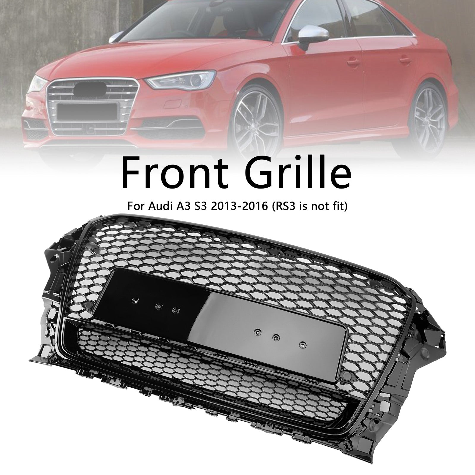 RS3 Style 2013-2016 Audi A3 S3 W/Quattro Front Henycomb Bumper Grill Grille