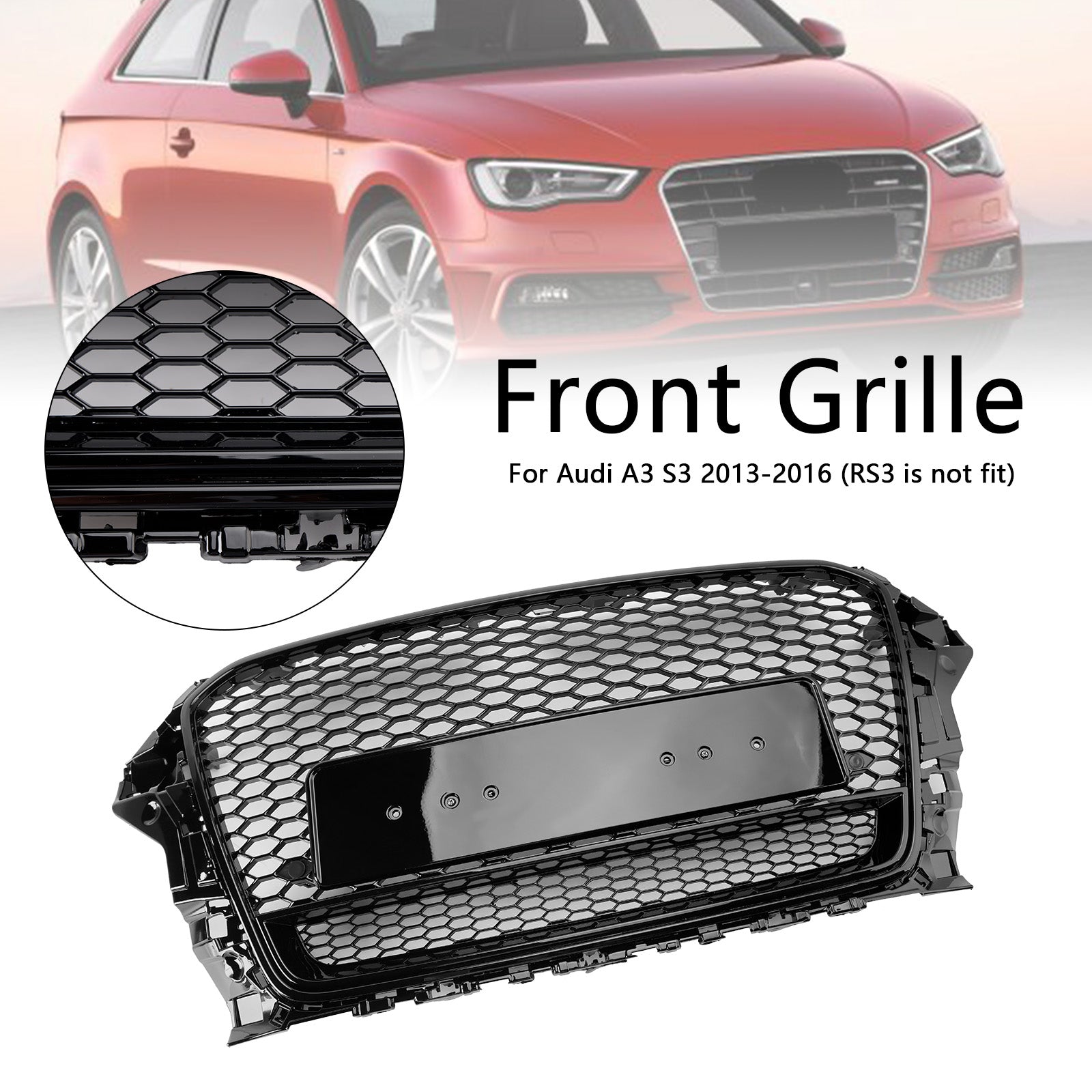 RS3 Style 2013-2016 Audi A3 S3 W/Quattro Front Henycomb Bumper Grill Grille