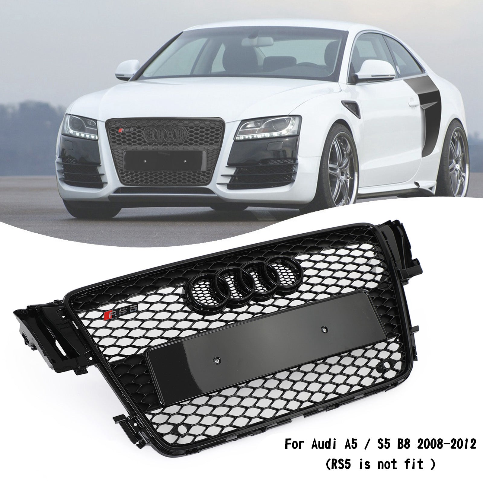2008-2012 AUDI A5 S5 B8 Reemplazo de parrilla RS5 Estilo Hood Honeycomb Sport Mesh Grille Genérico