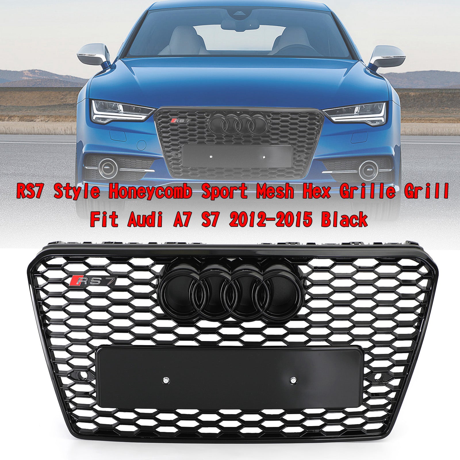 2012-2015 Audi A7/S7 RS7 Style Honeycomb Sport Mesh Hex Grille Grill Black