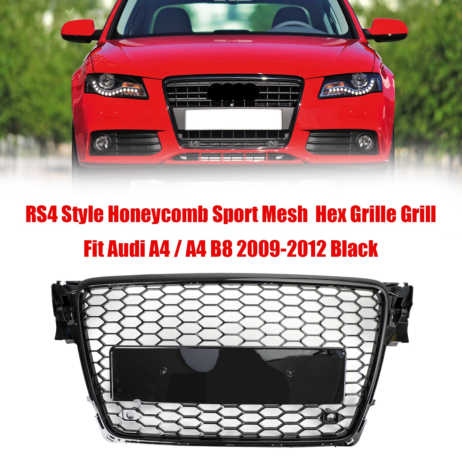 Audi A4/S4 A4 Sline B8 2009-2012 RS4 Style Honeycomb Sport Mesh Hex Grille Grill Black