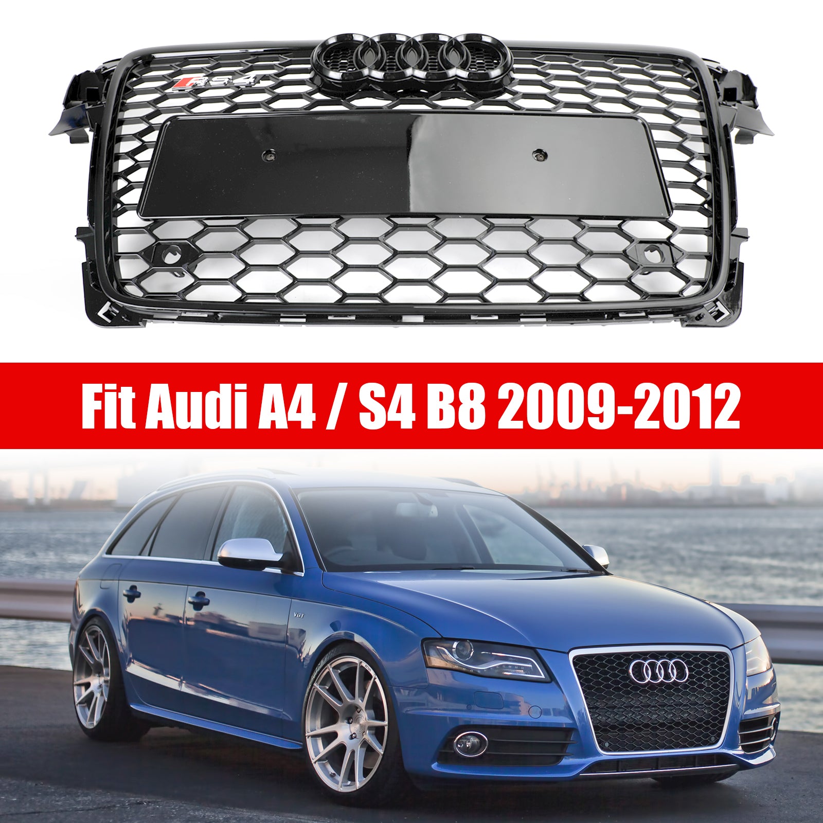 Audi A4/S4 A4 Sline B8 2009-2012 RS4 Style Honeycomb Sport Mesh Hex Grille Grill Black