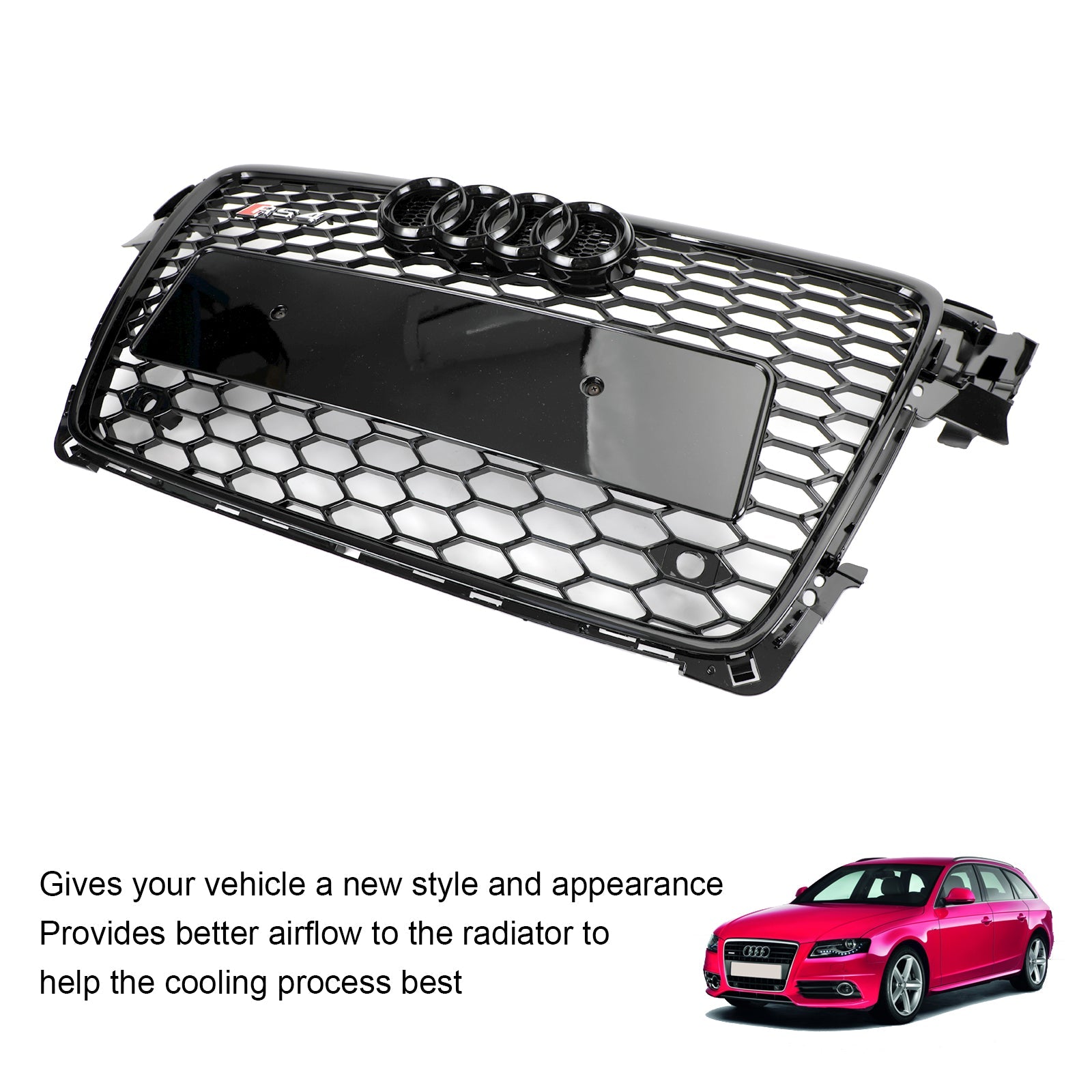 2009-2012 Audi A4/S4 Sline B8 Grill Replacement RS4 Style Honeycomb Sport Mesh Hex Grille Black Generic