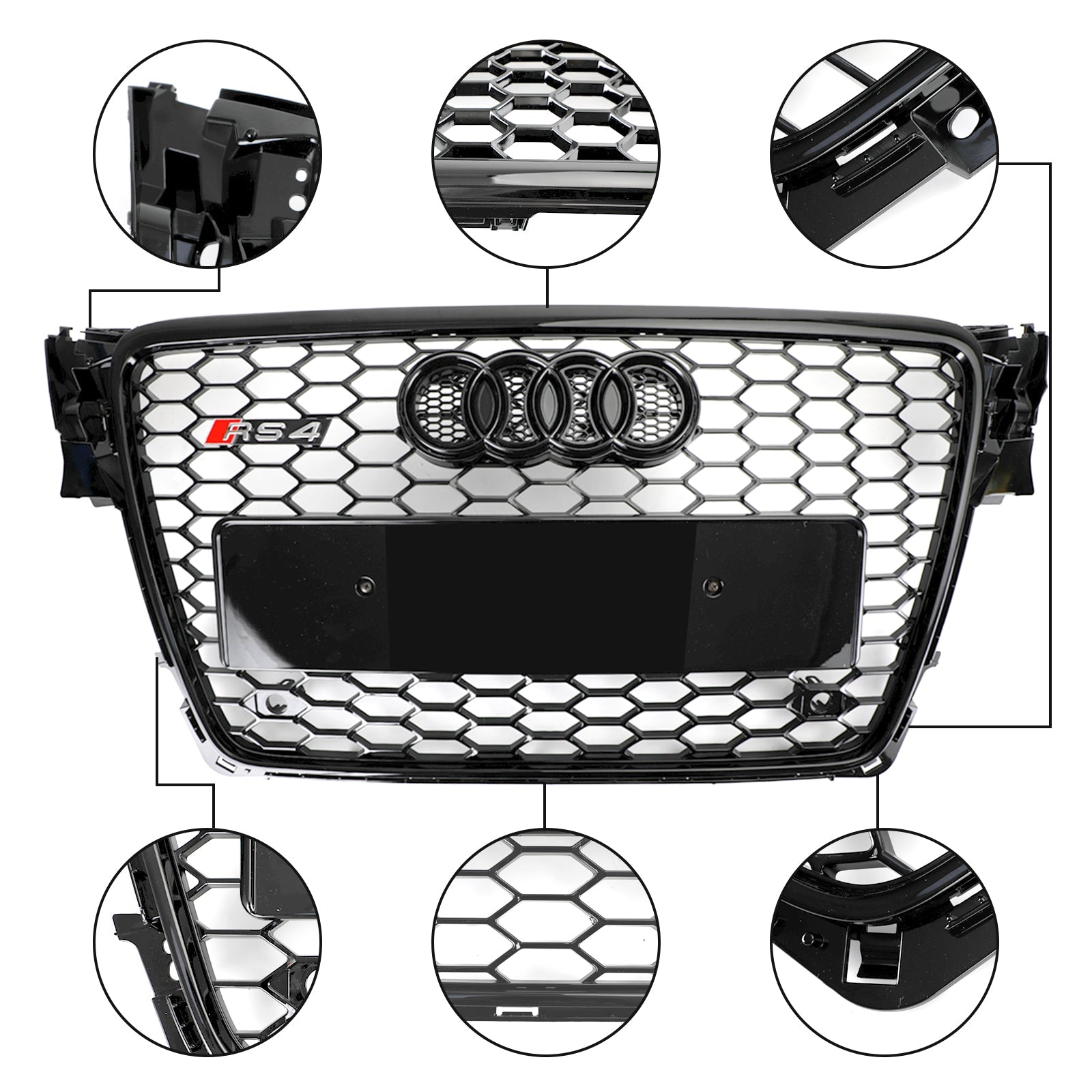 2009-2012 Audi A4/S4/ Sline B8 Honeycomb Sport Mesh Hex Grille RS4 Style Grill Replacement Black Generic