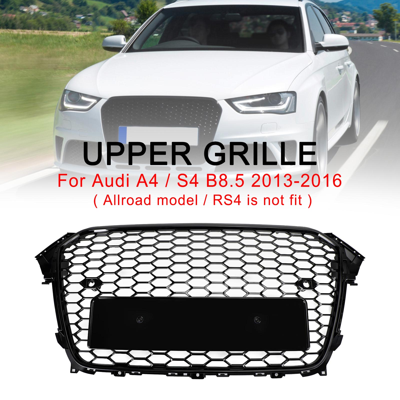 13-16 Audi A4 S4 RS4 Style Mesh Front Bumper Grille Grill Gloss Black