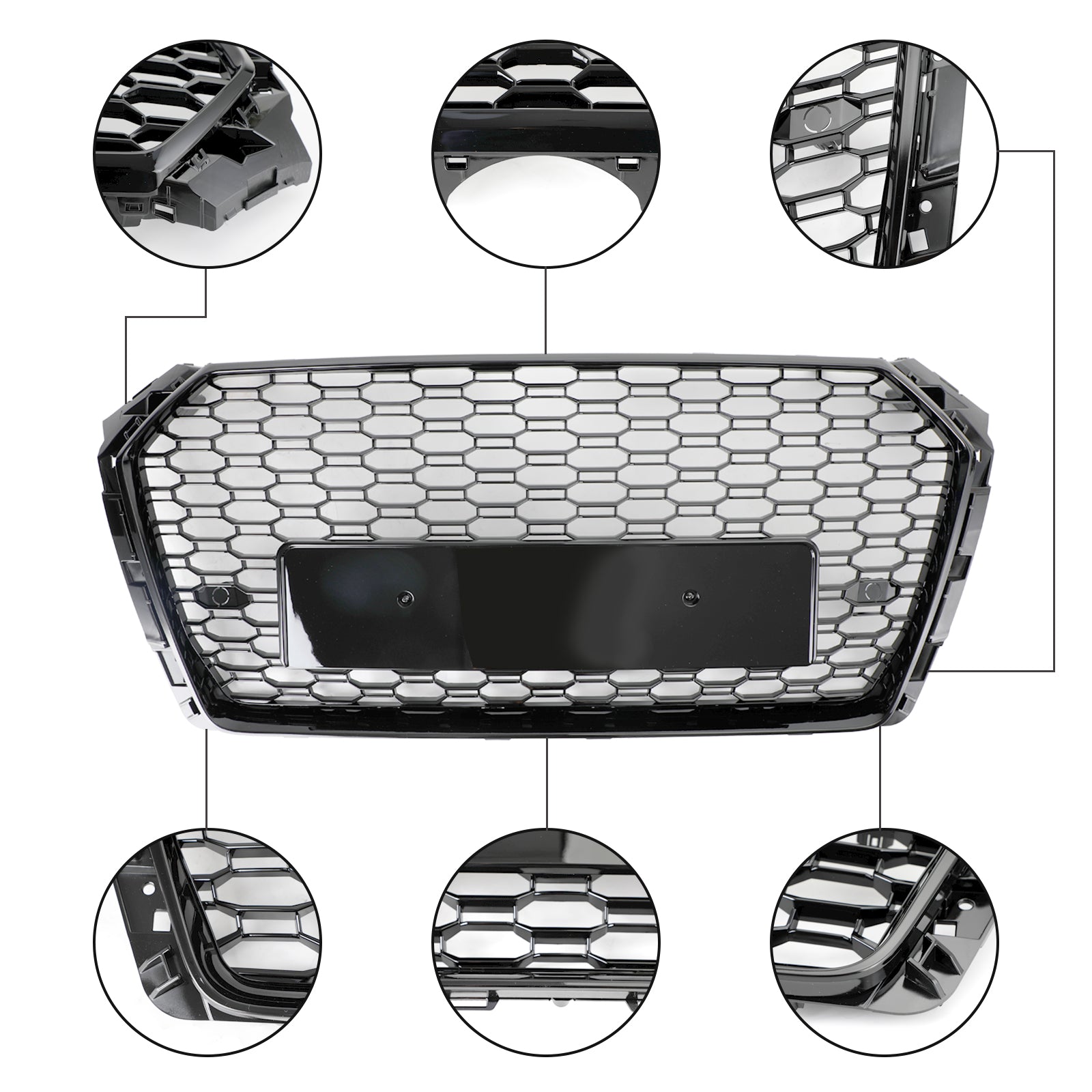 16-19 Audi A4/S4 Black Honeycomb RS4 Style Mesh Hex Grill Replacement Generic