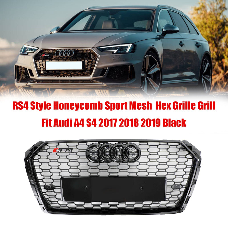 17-18 Audi A4/S4 Black Honeycomb RS4 Style Mesh Hex Grill Replacement Generic