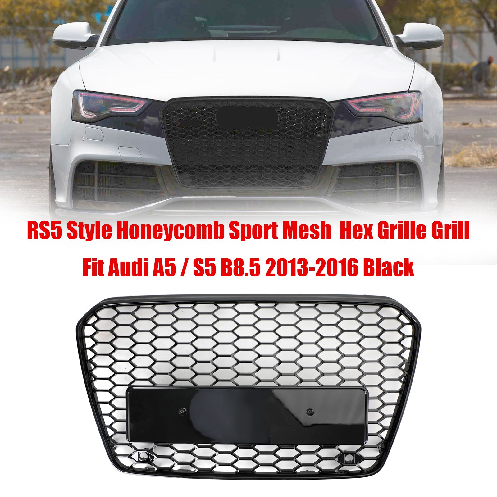 2013 2014 2015 2016 Audi A5 S5 B8.5 Honeycomb RS5 Style Hex Mesh Front Bumper Grille Generic