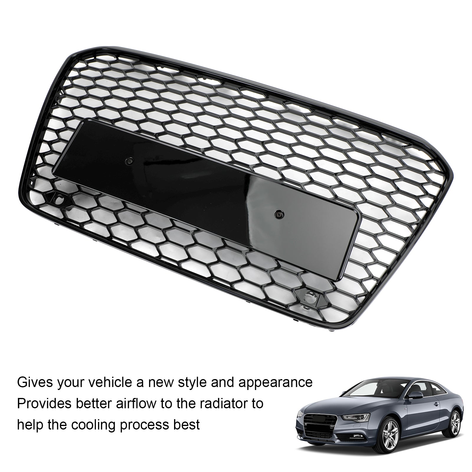 13-16 Audi A5 S5 B8.5 Grill Replacement RS5 Style Honeycomb Hex Mesh Front Bumper Grill Generic