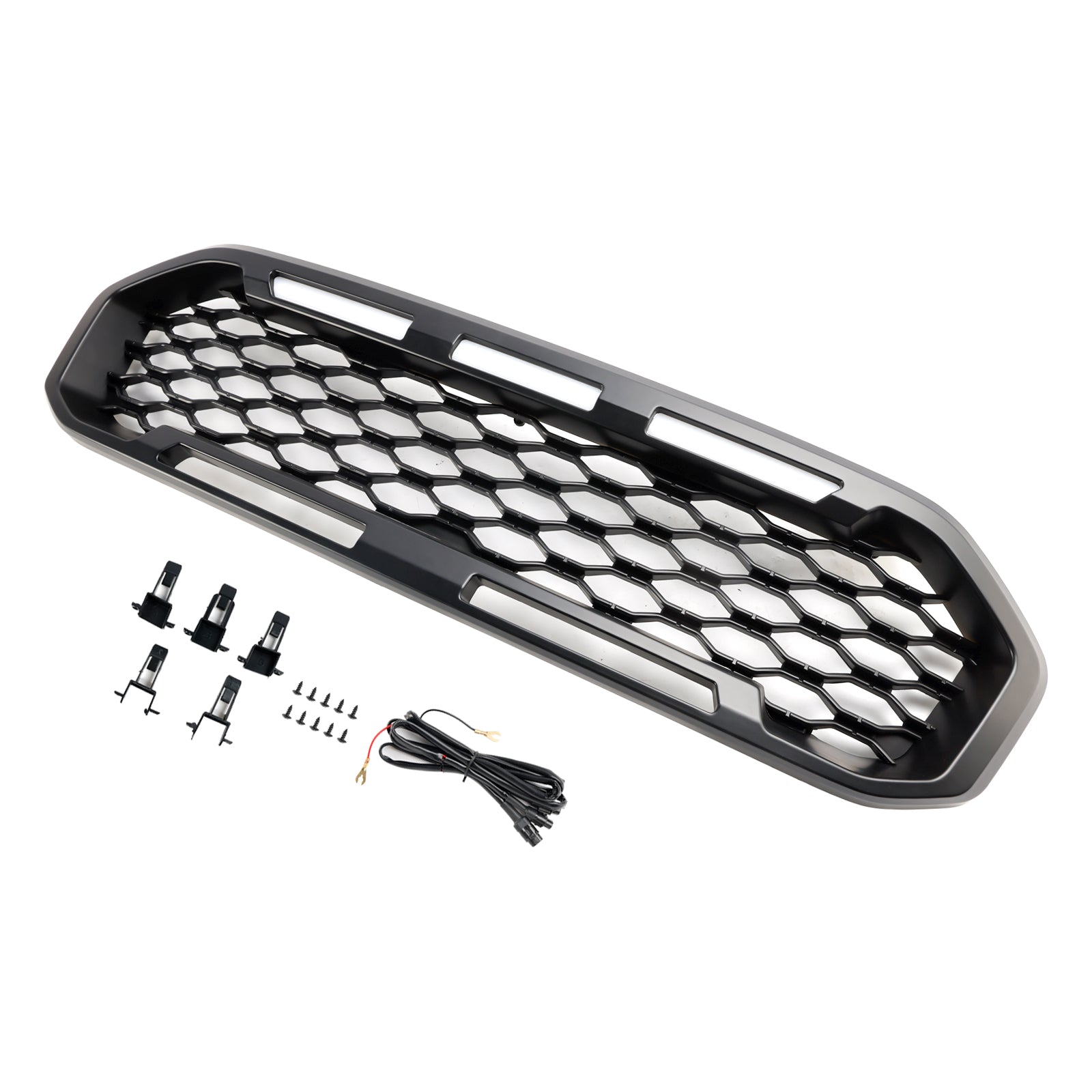 Black Front Bumper Grill Grille Fit Ford Ranger T8 2019-2023 W/LED Light
