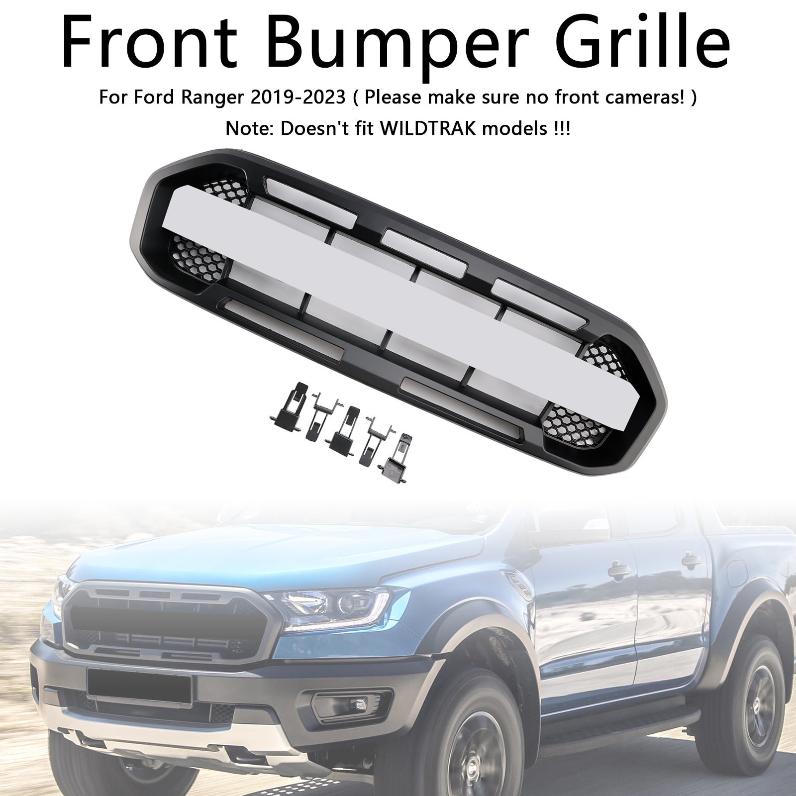 Ford Ranger 2019-2023 Black Raptor Style Front Bumper Grill Grille