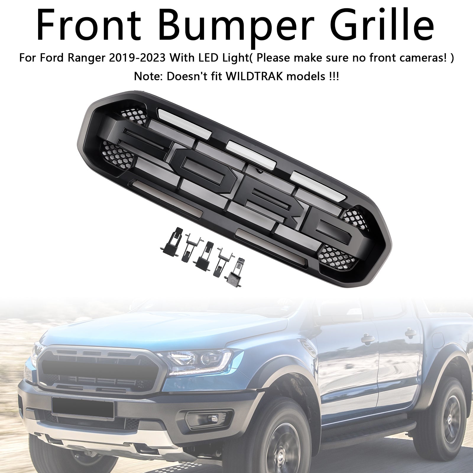 Raptor Style Front Bumper Grill Grille Fit Ford Ranger 2019-2023 Black