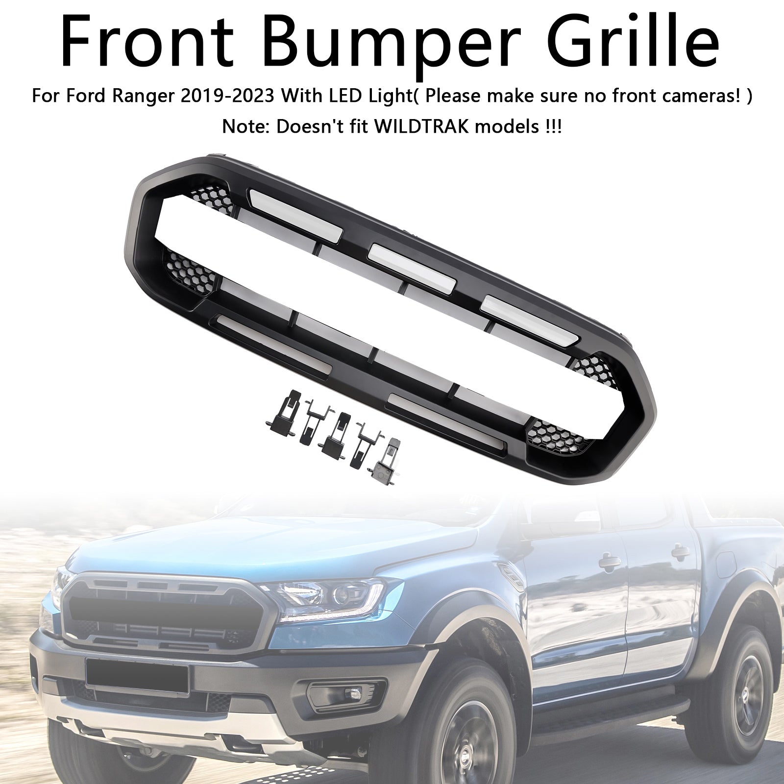 Raptor Style Front Bumper Grill Grille Fit Ford Ranger 2019-2023 Black