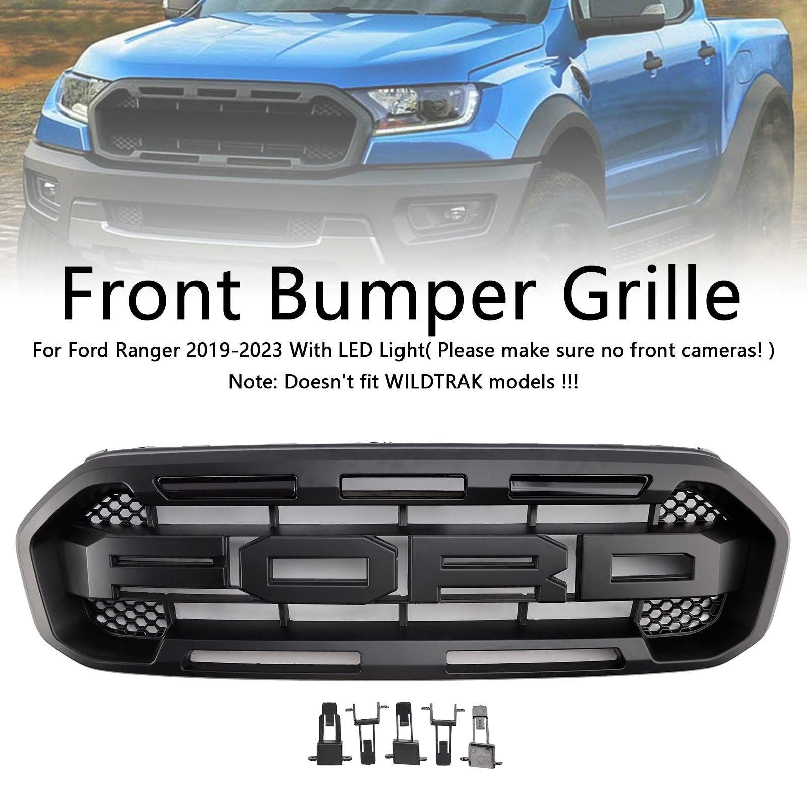 Black Raptor Style Front Bumper Grill Grille Fit Ford Ranger 2019-2023