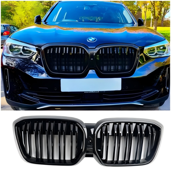 2022 2023 2024 BMW IX3 G08 LCI Double Slat Gloss Black Front Kidney Grill Grille
