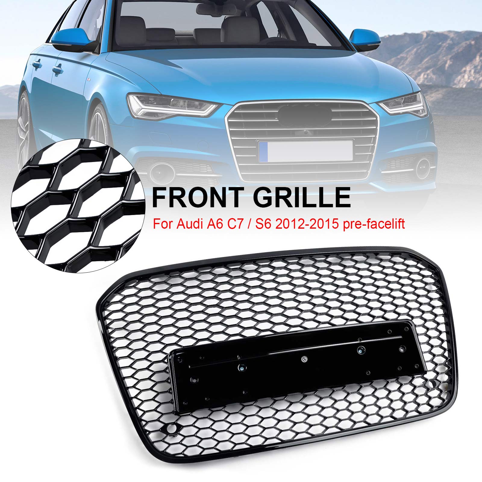 2012-2015 Audi A6 C7 S6 RS6 Style Honeycomb Front Bumper Grille Grill