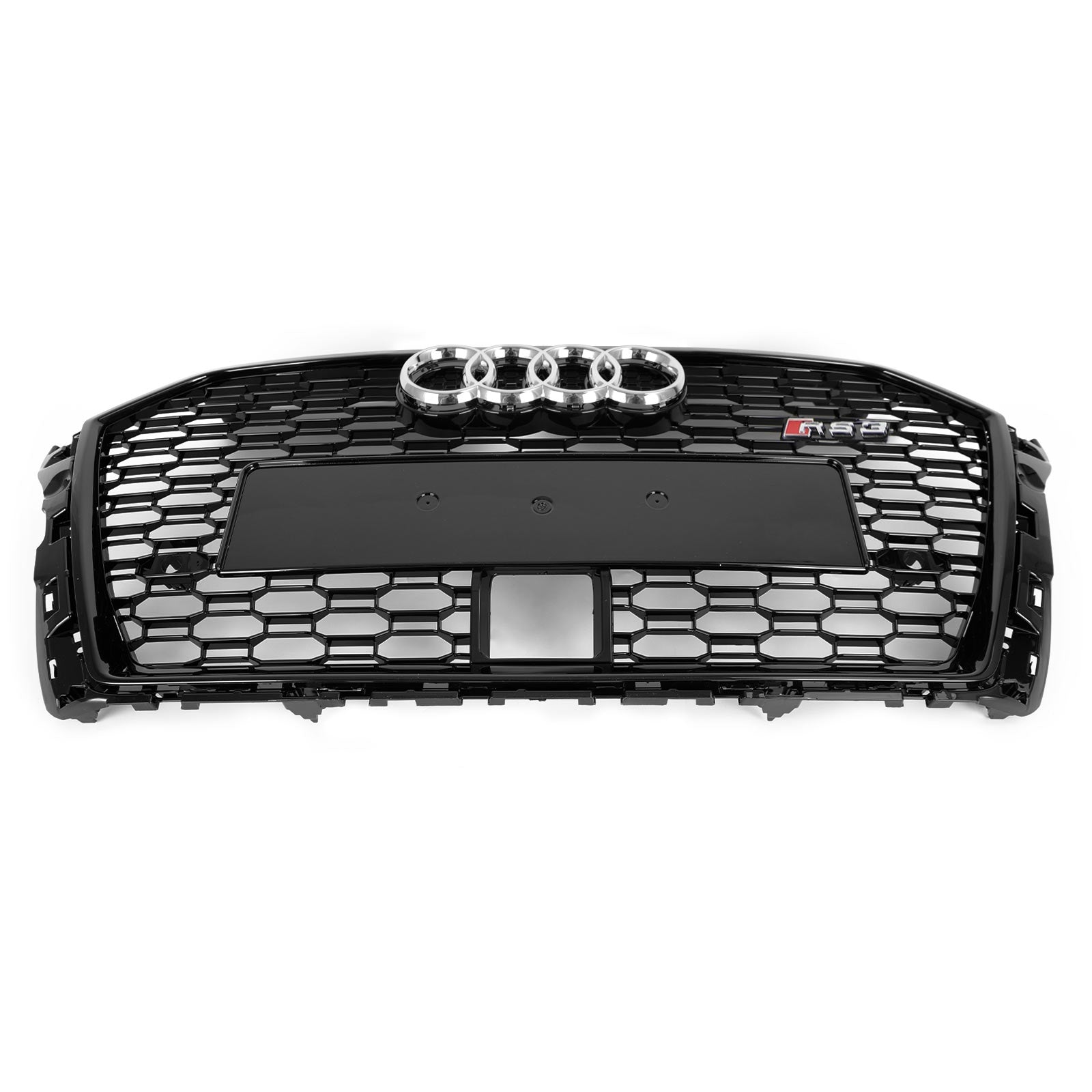 17-19 Audi A3 S3 Honeycomb Front Grille RS3 Style With ACC Gloss Black Generic