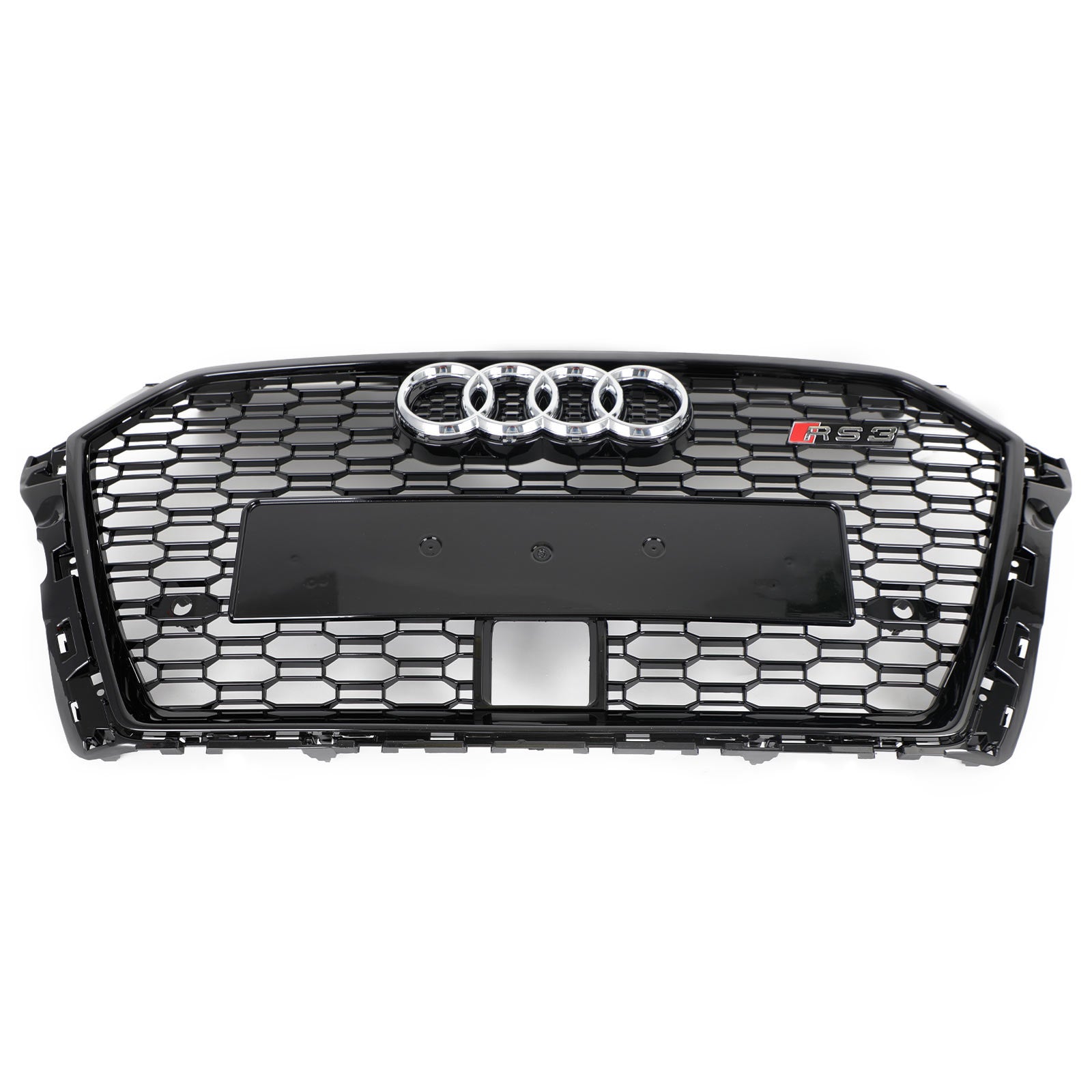 17-19 Audi A3 S3 Honeycomb Front Grille RS3 Style With ACC Gloss Black Generic